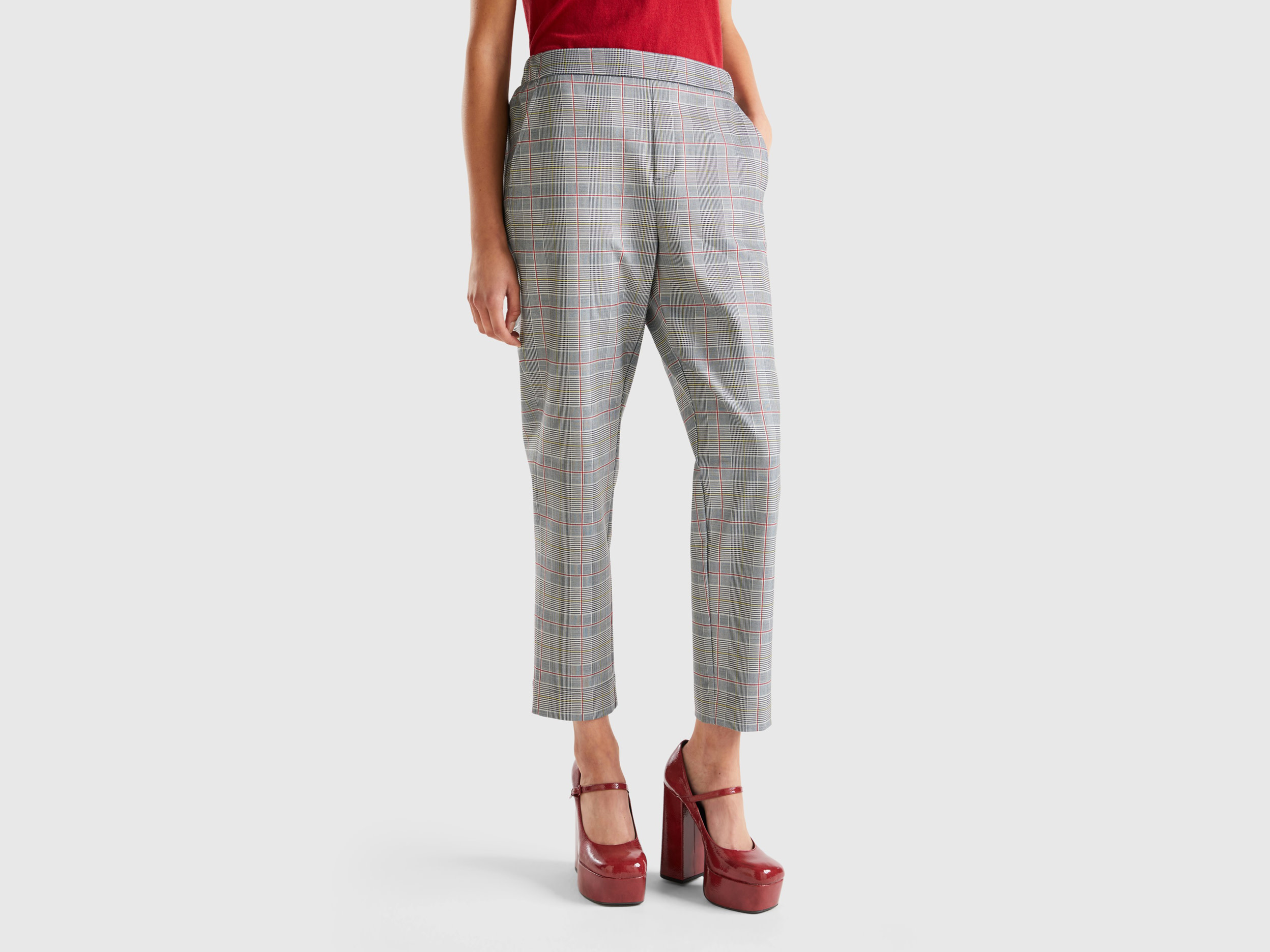 Benetton, Patterned Pants With Elastic Waist, size XS, Light Gray, Women