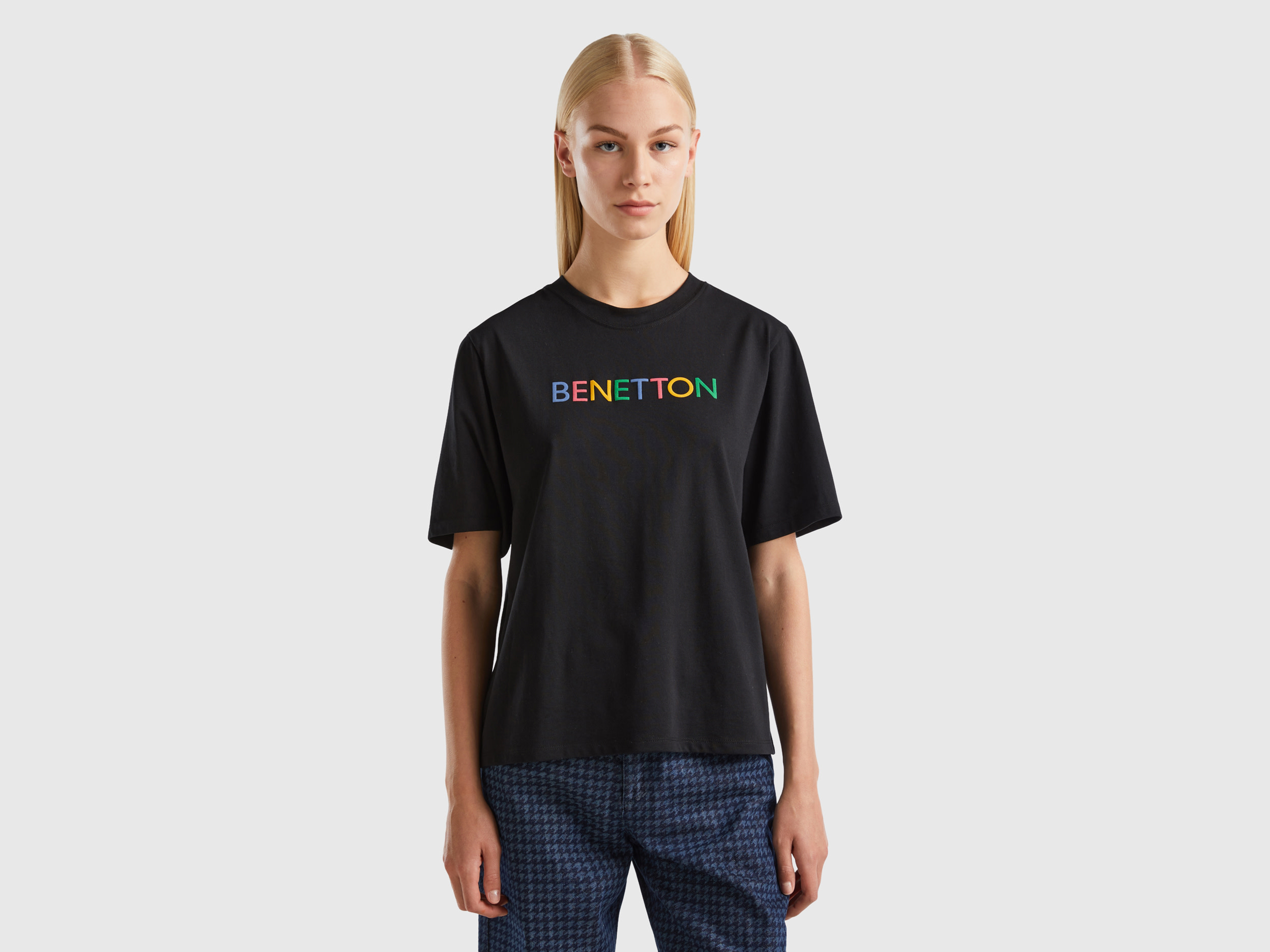 Benetton, T-shirt With Logo Text, size XS, Black, Women