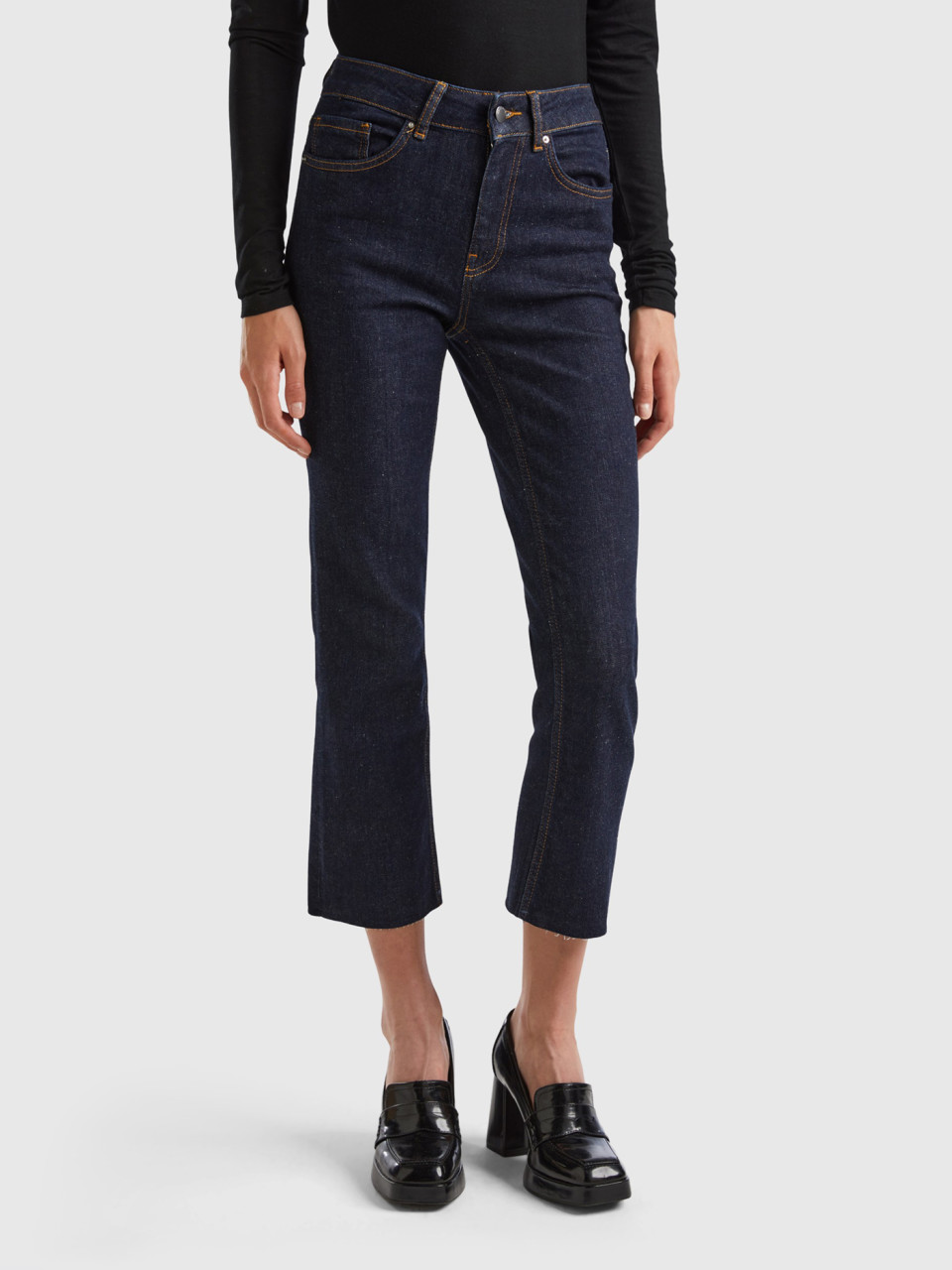 Benetton, Cropped Five-pocket Jeans, Dark Blue, Women