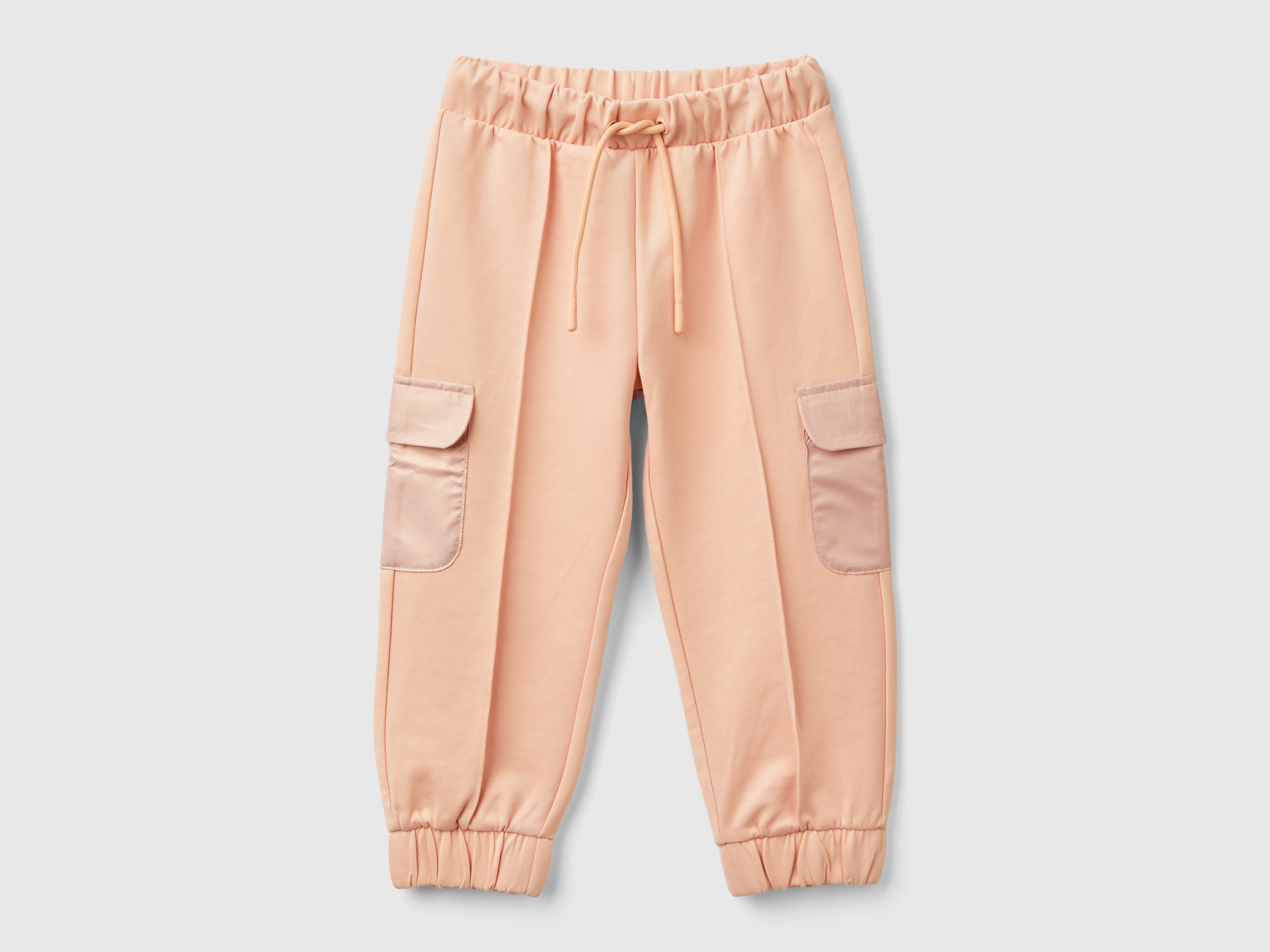 Benetton, Pantaloni Cargo In Cotone Stretch, Rosa Tenue, Bambini