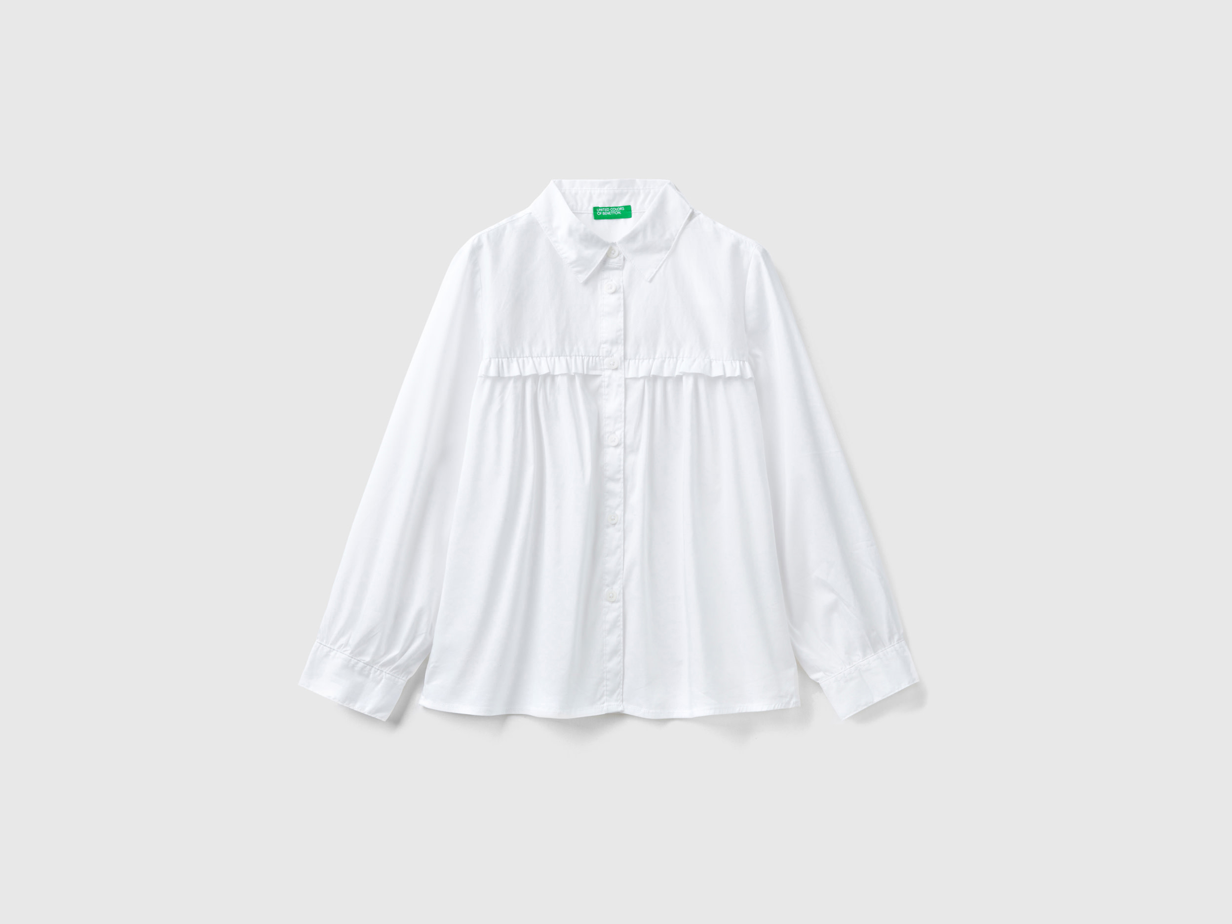 Benetton, Shirt With Rouches On The Yoke, size M, White, Kids