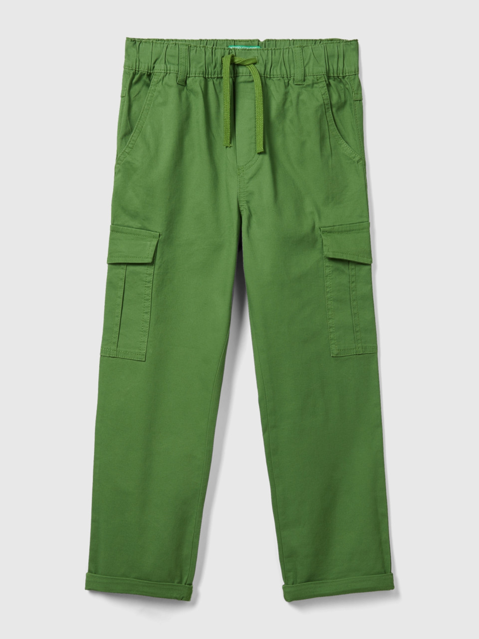Benetton, Straight Leg Cargo Trousers, Military Green, Kids