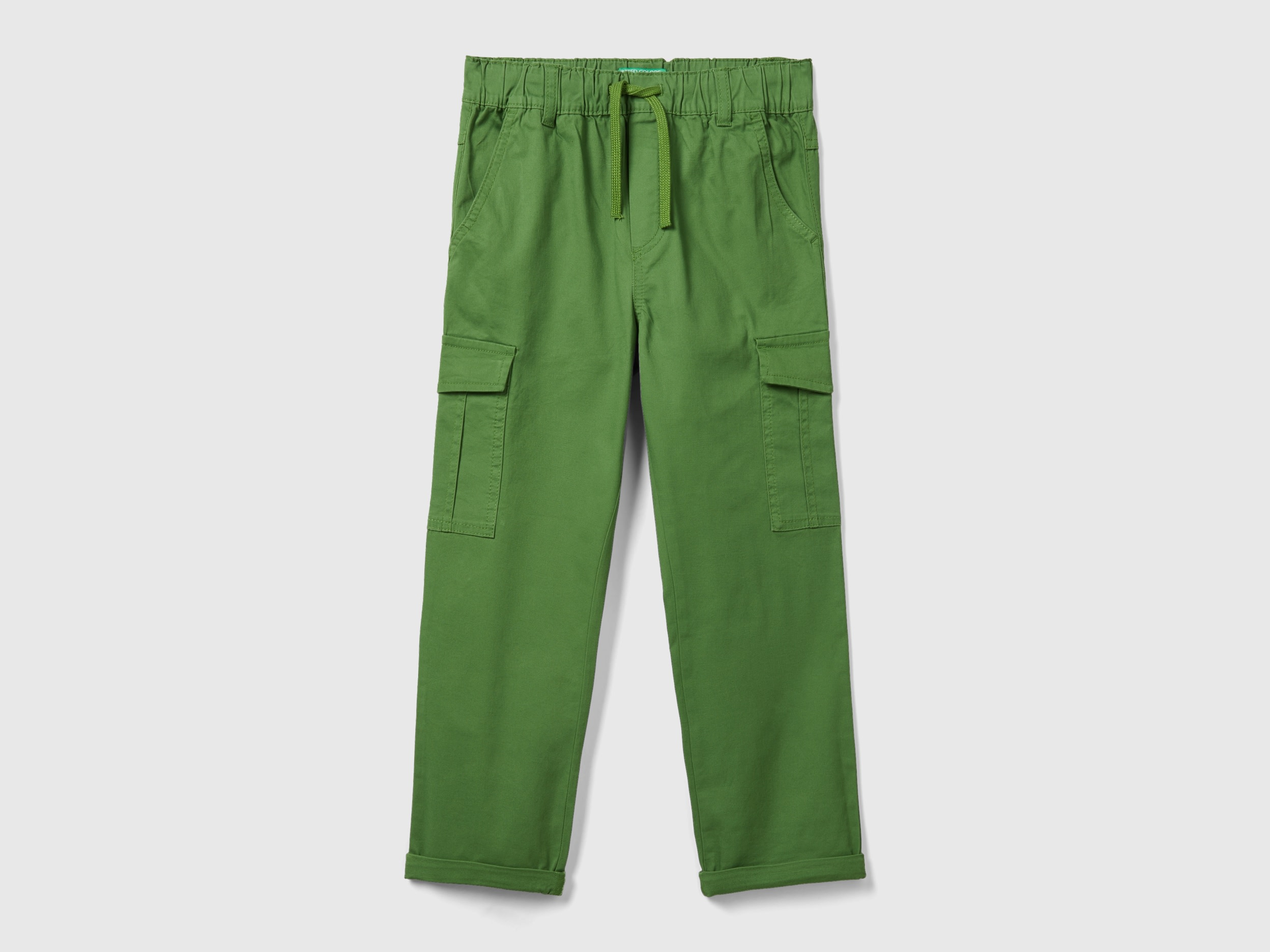 Benetton, Straight Leg Cargo Trousers, size 3XL, Military Green, Kids