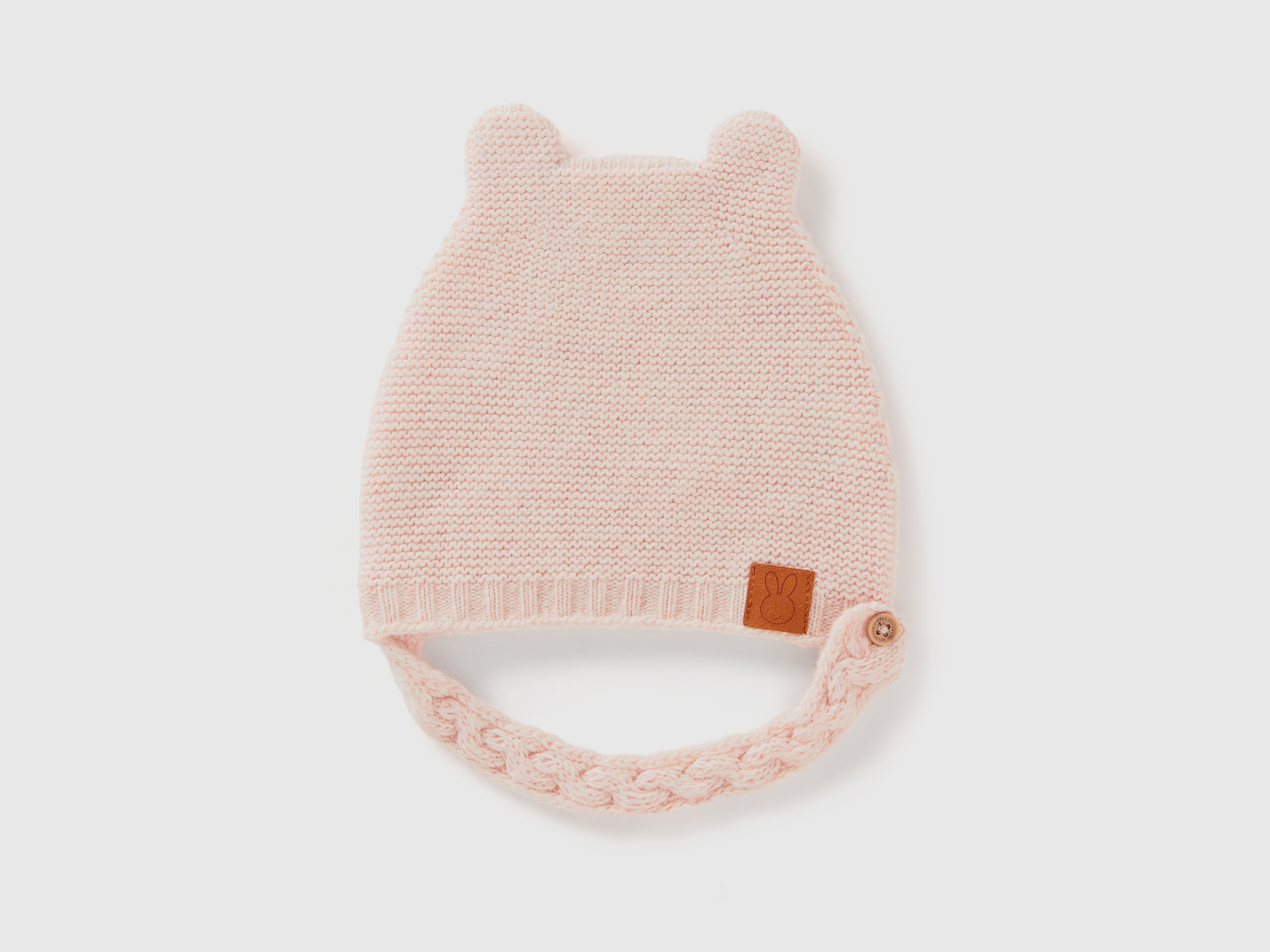 Benetton, Cappellino Con Orecchie In Misto Lana Riciclata, Rosa Tenue, Bambini