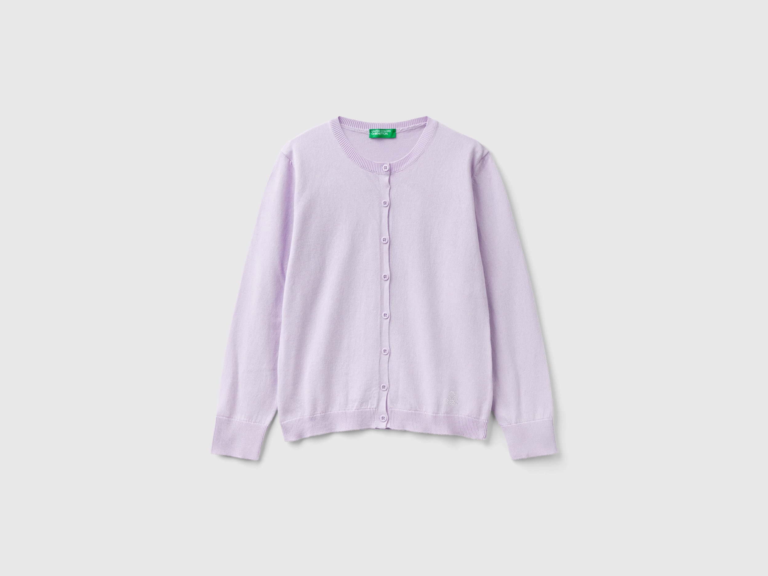 Benetton, Crew Neck Cardigan In Cotton Blend, size M, Lilac, Kids