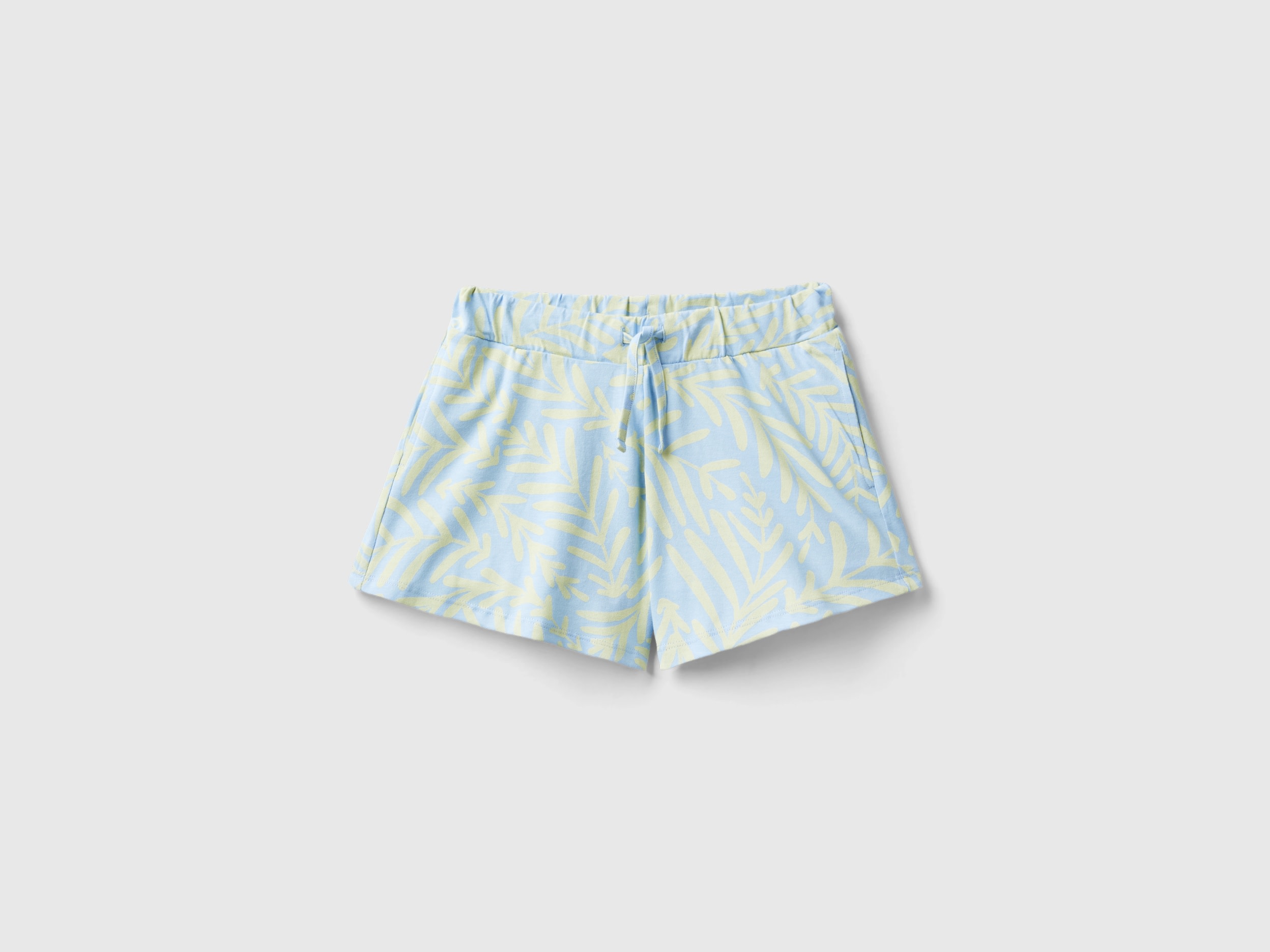 Benetton, Shorts Celesti Con Stampa Tropicale, Celeste, Bambini