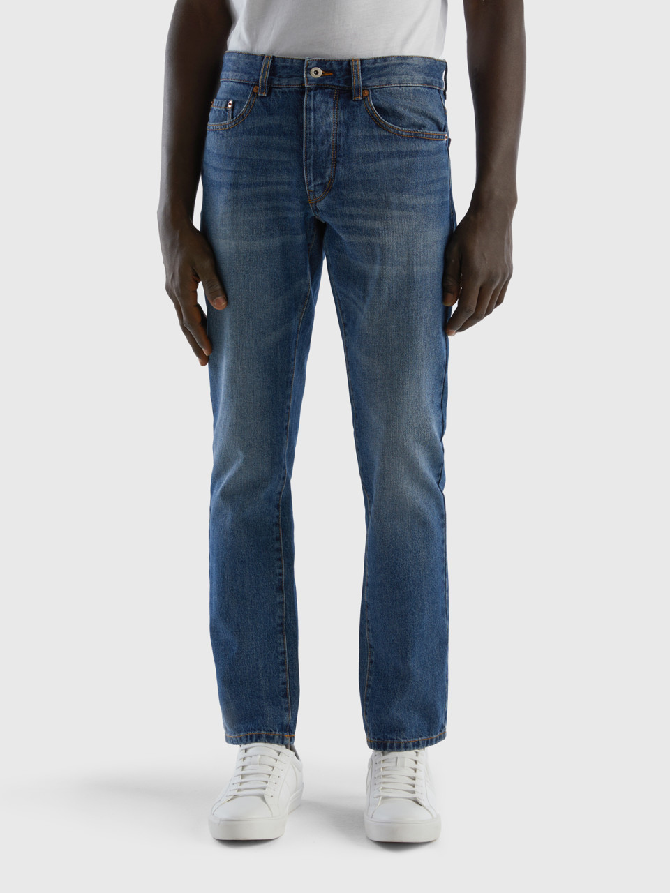 Benetton, Straight Leg 100% Cotton Jeans, Blue, Men
