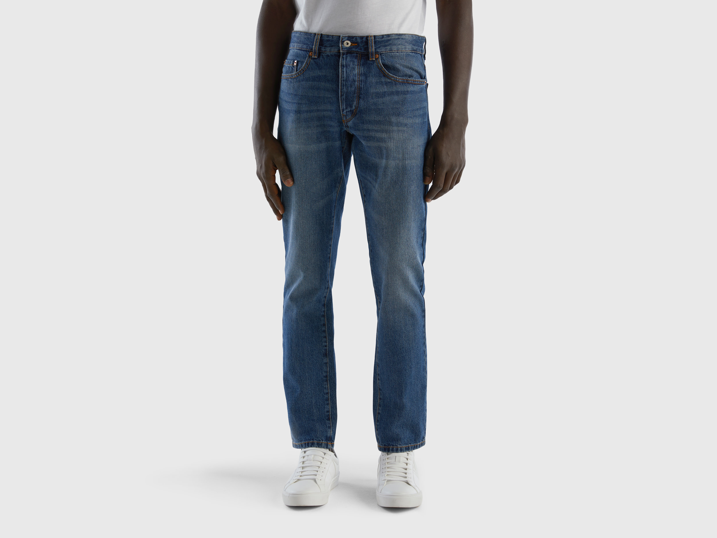 Benetton, Straight Leg 100% Cotton Jeans, size 34, Blue, Men