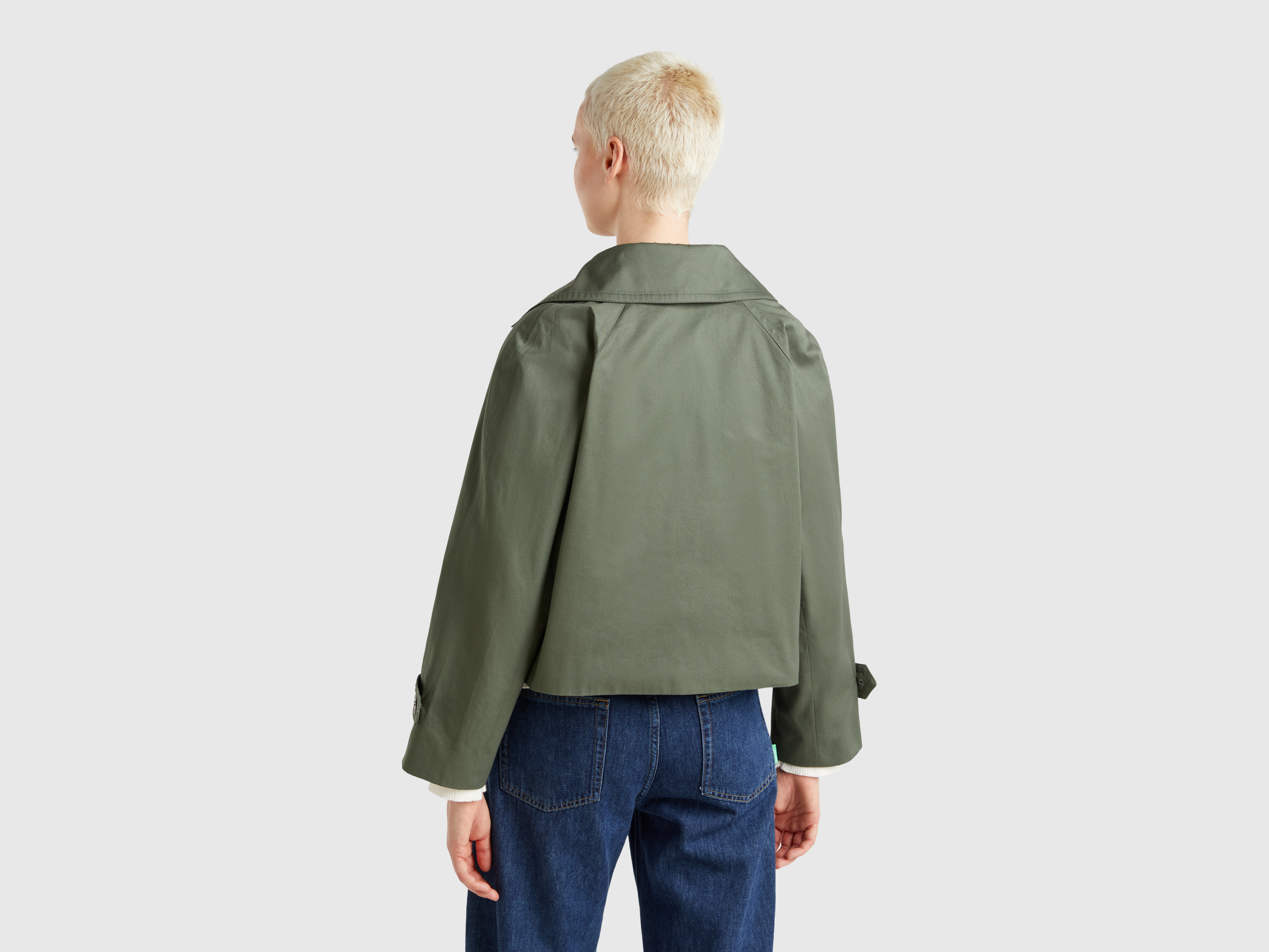 Benetton, Trench Κροπντ Διπλόπετο, size , Χακι, Γυναικεία φωτογραφία