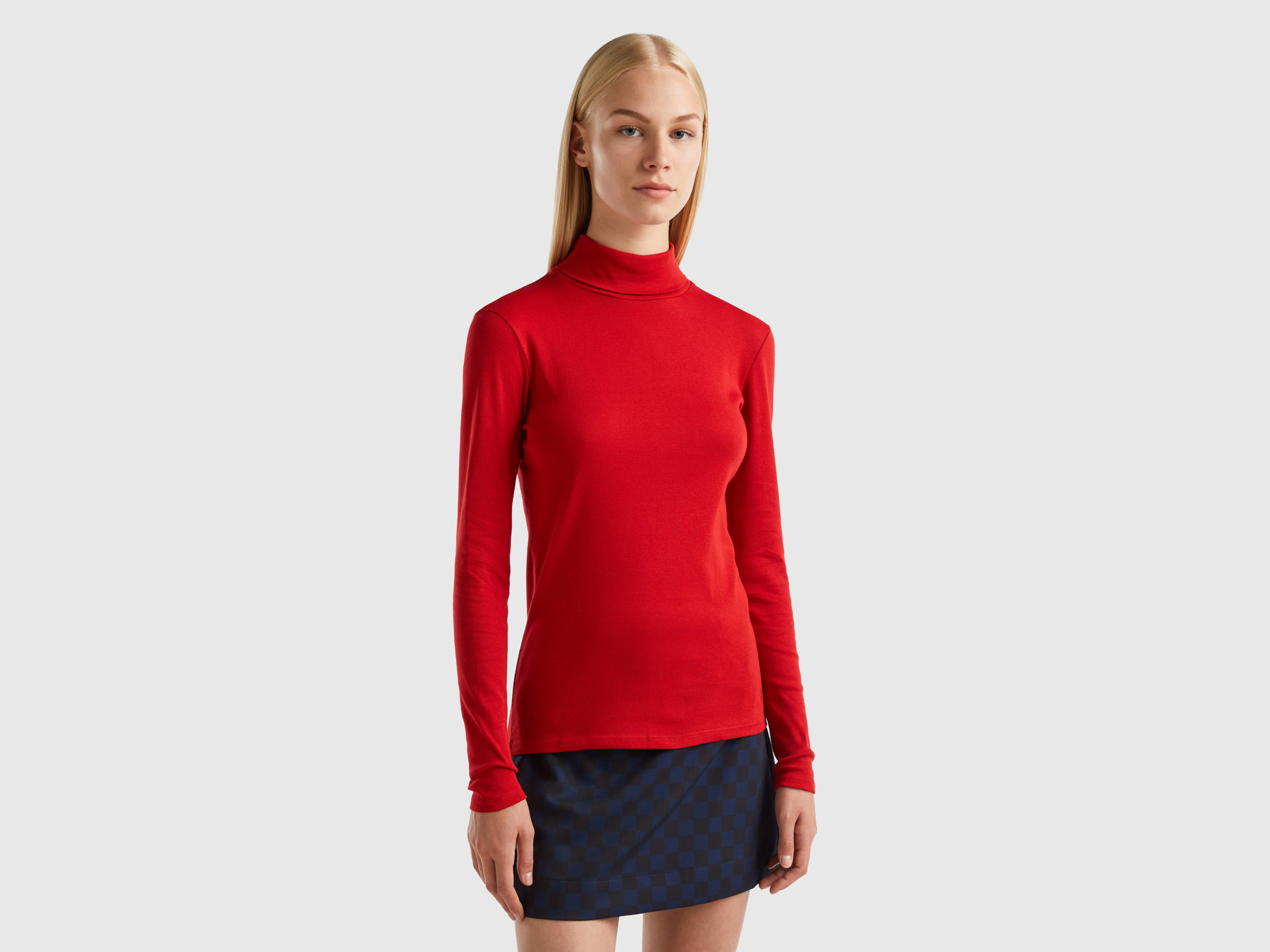 Benetton, Long Sleeve T-shirt With High Neck, size XS, Red, Women