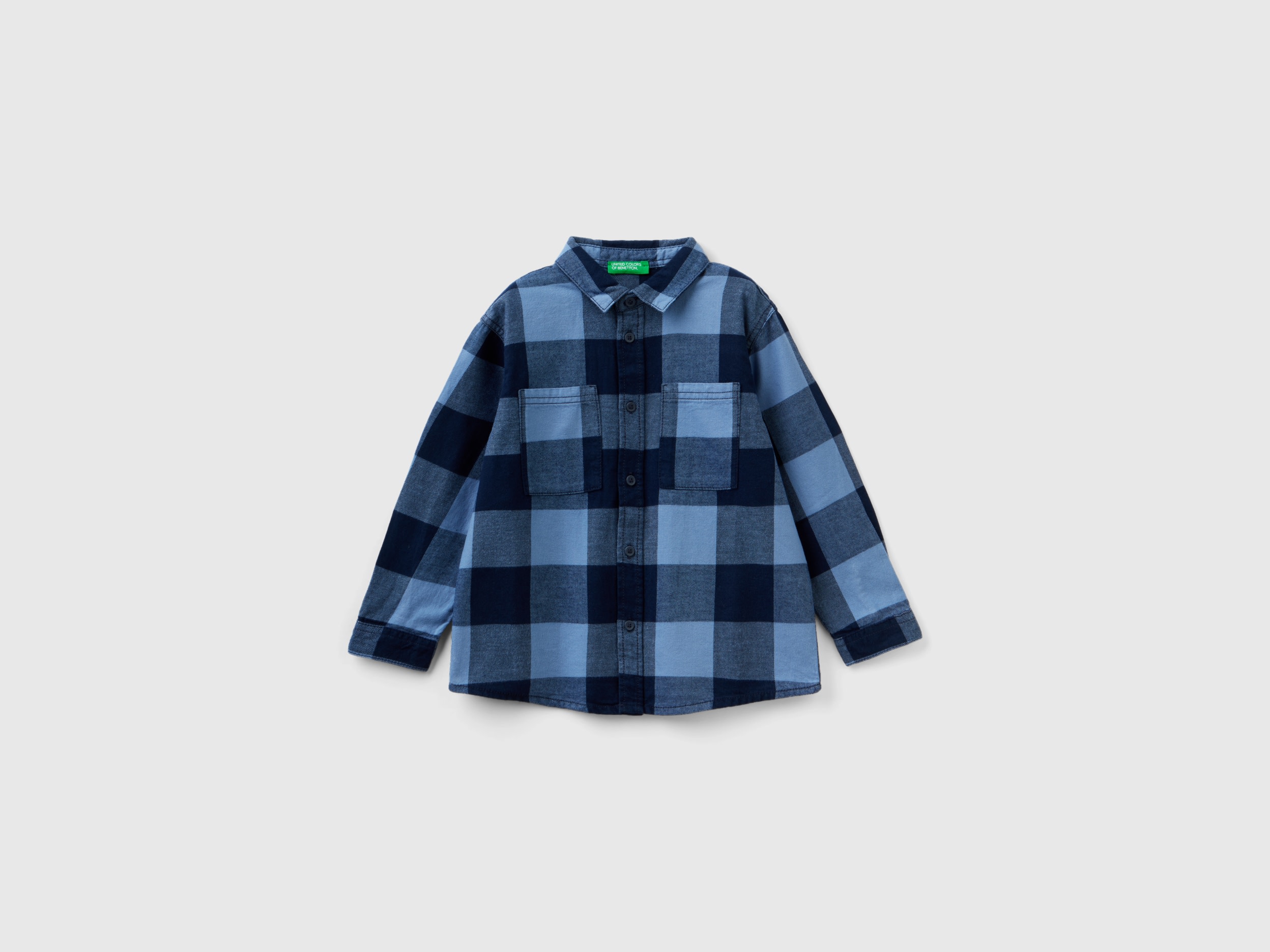Benetton, Plaid Shirt In 100% Cotton, size 2-3, Blue, Kids