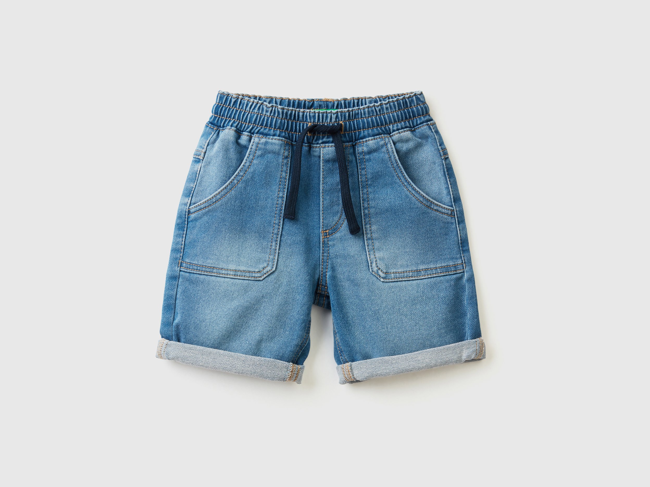Benetton, Shorts In Stretch Denim, size 3-4, Light Blue, Kids