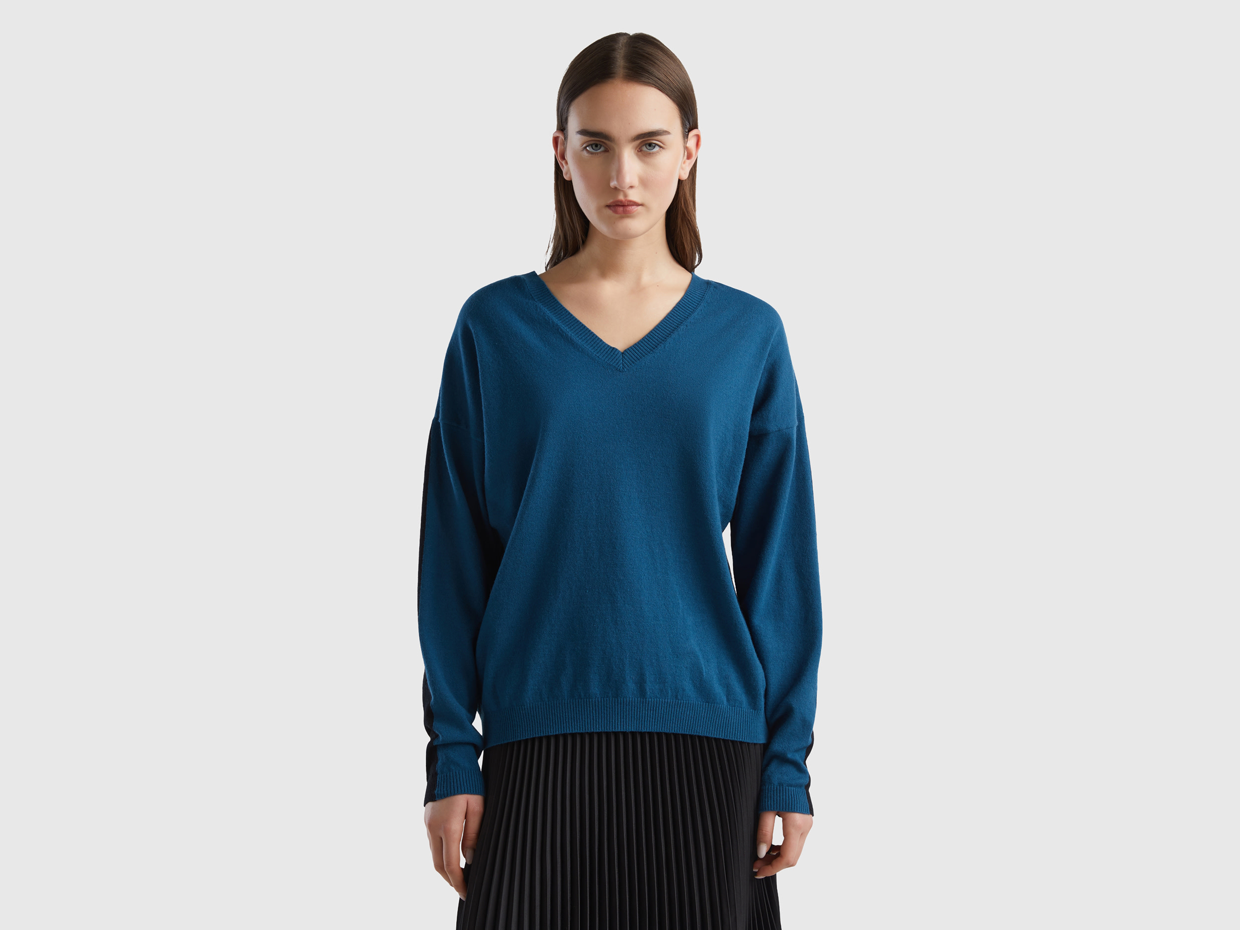 Benetton, Viscose Blend Sweater, size L, Black, Women