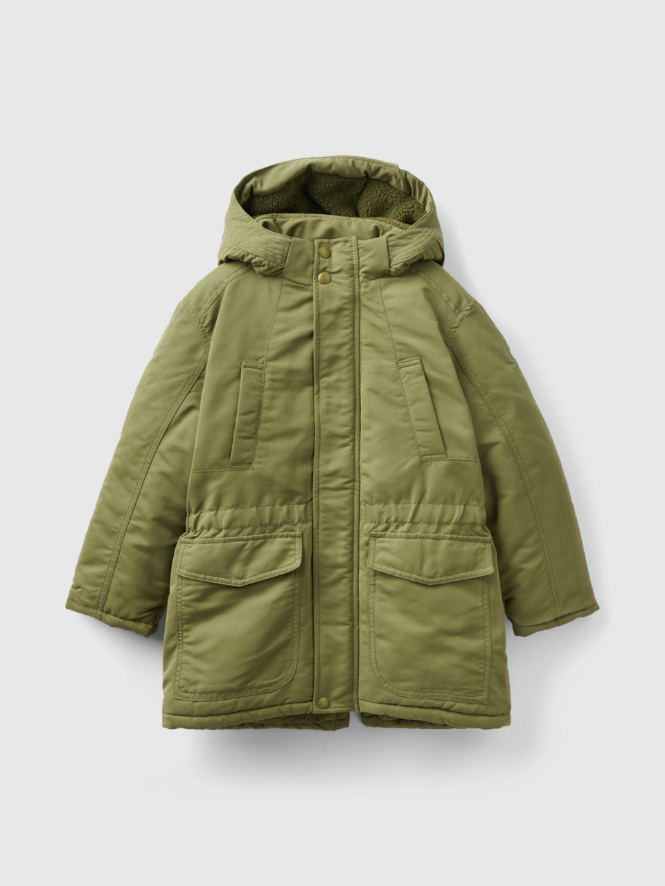 Benetton, Padded Parka With Pockets, Military Green, Kids