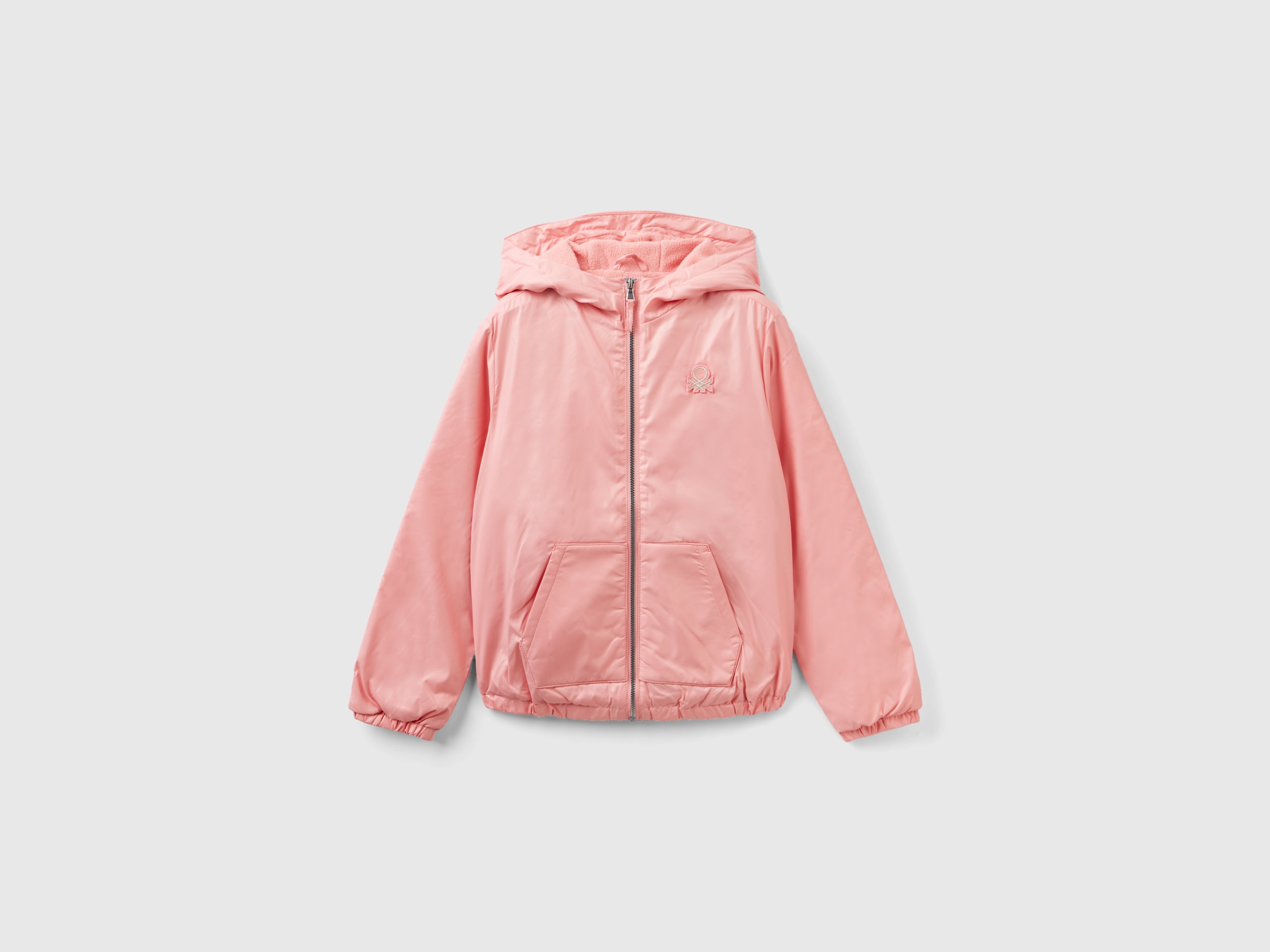 Benetton, Glossy Jacket With Zip And Hood, size 2XL, Pink, Kids