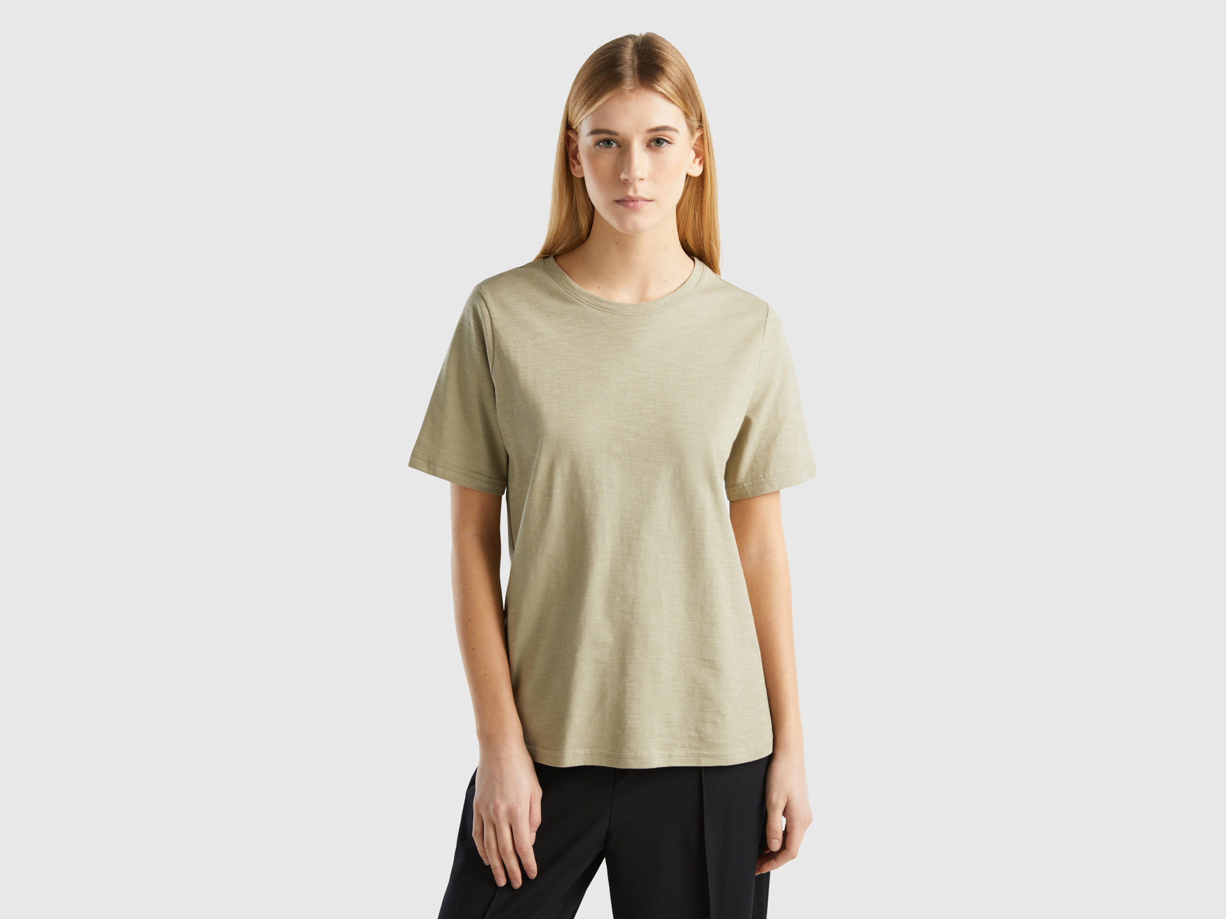 Benetton, Crew Neck T-shirt In Slub Cotton, size XXS, Light Green, Women