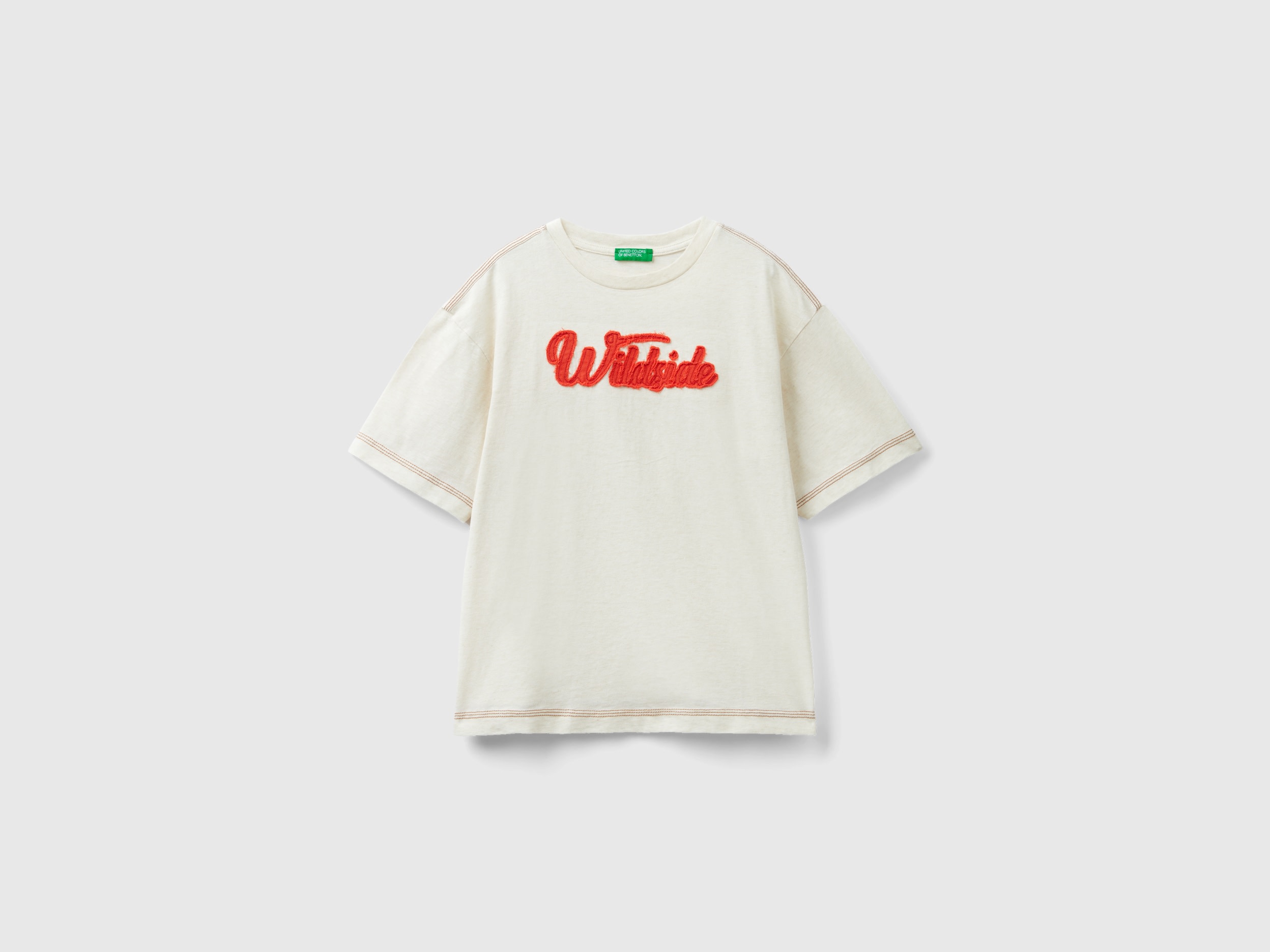 Benetton, T-shirt With Applique, size M, Creamy White, Kids