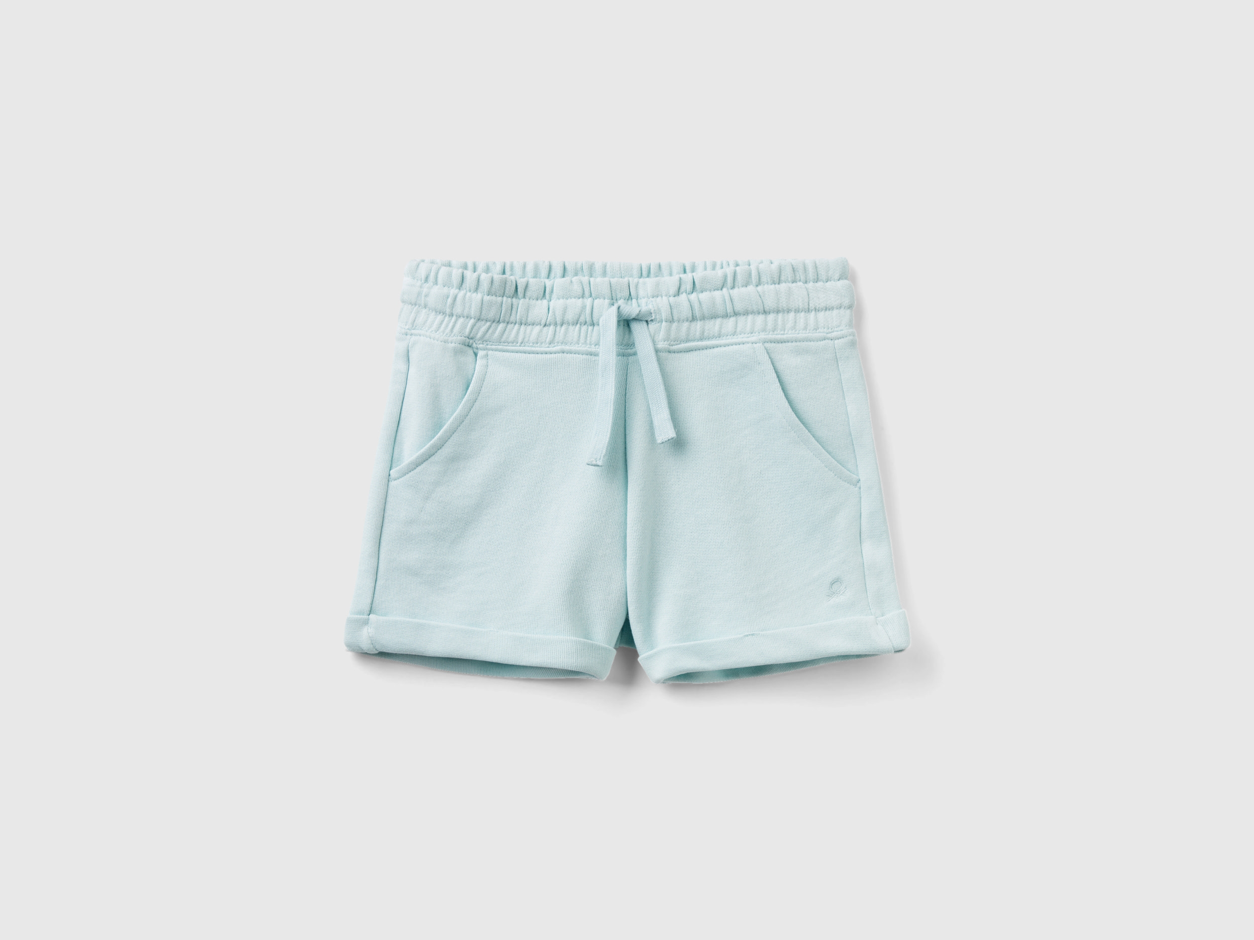 Benetton, Shorts In Felpa 100% Cotone, Verde Acqua, Bambini