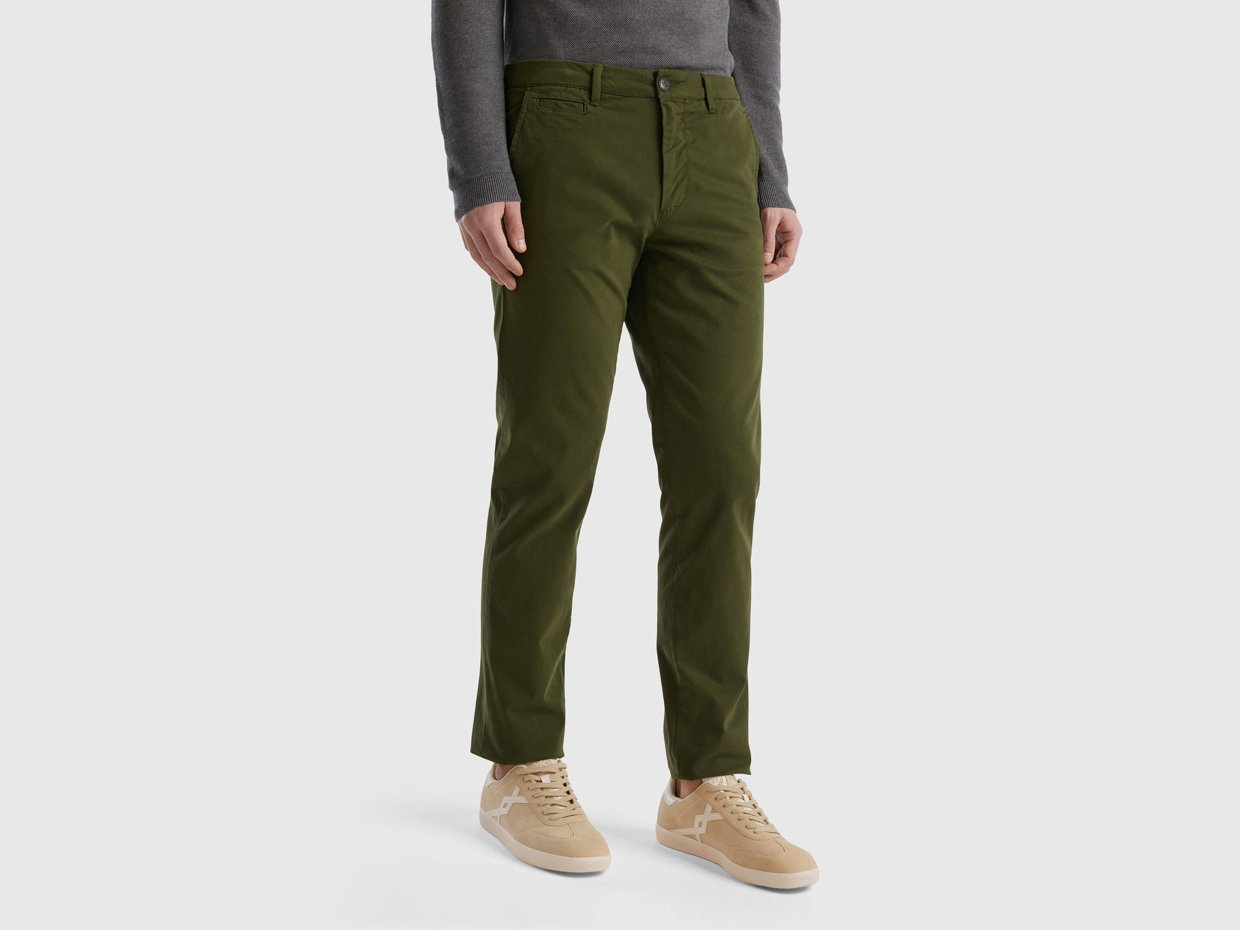 Benetton, Olive Green Slim Fit Chinos, size 44, , Men