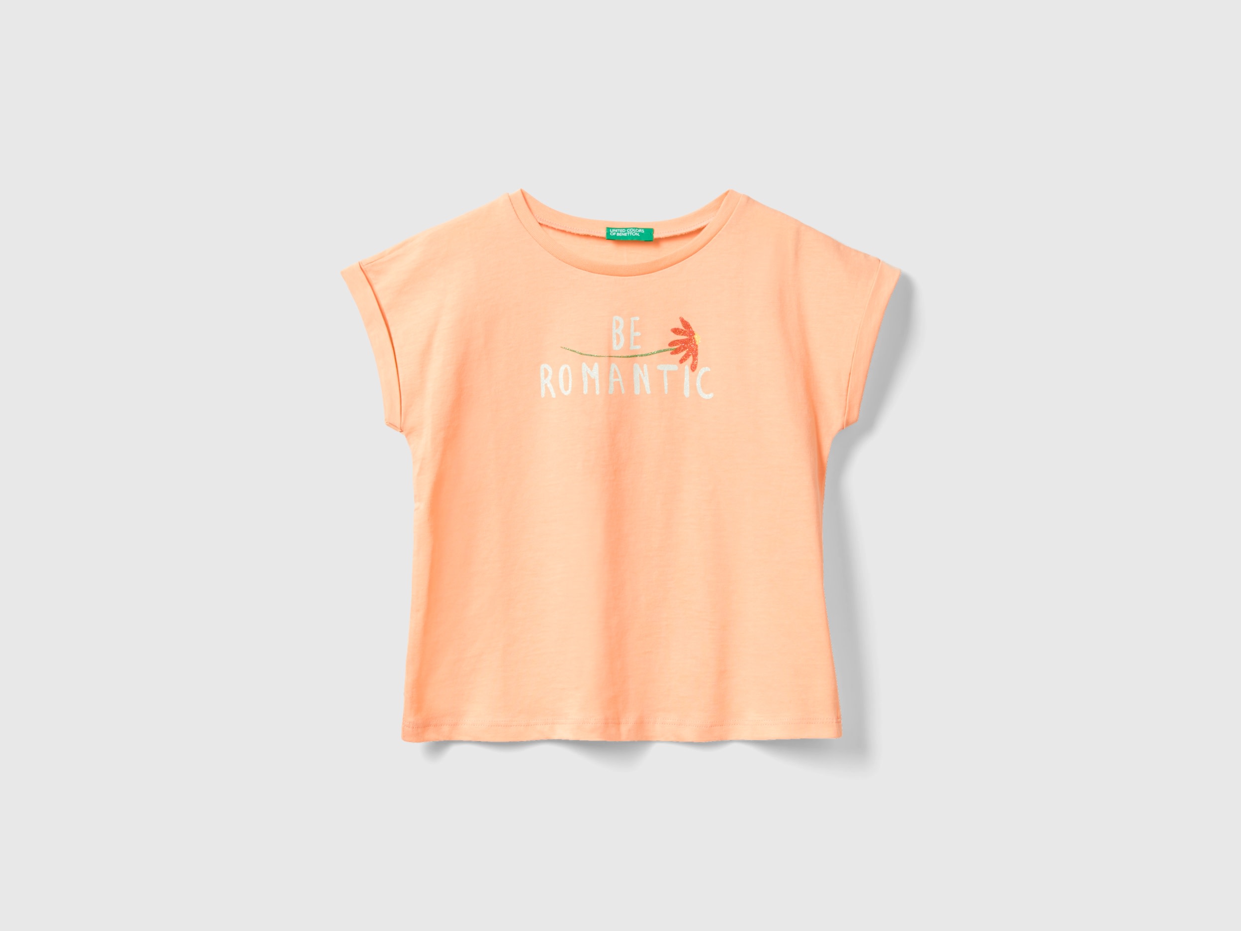 Benetton, Regular Fit T-shirt In Organic Cotton, size M, Peach, Kids