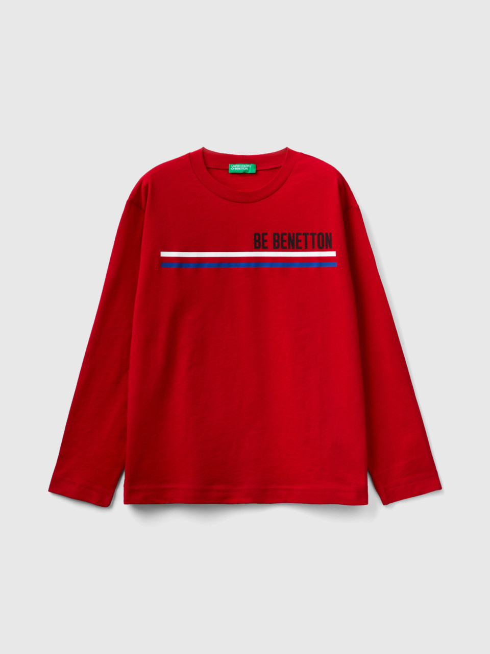 Benetton, T-shirt En Coton Bio À Manches Longues, Rouge, Enfants