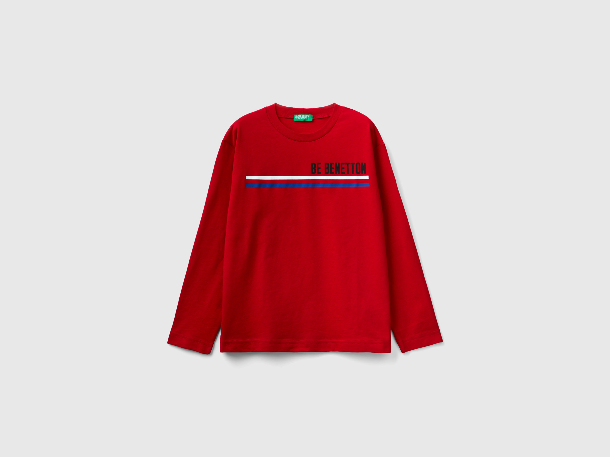 Benetton, Long Sleeve Organic Cotton T-shirt, size S, Red, Kids
