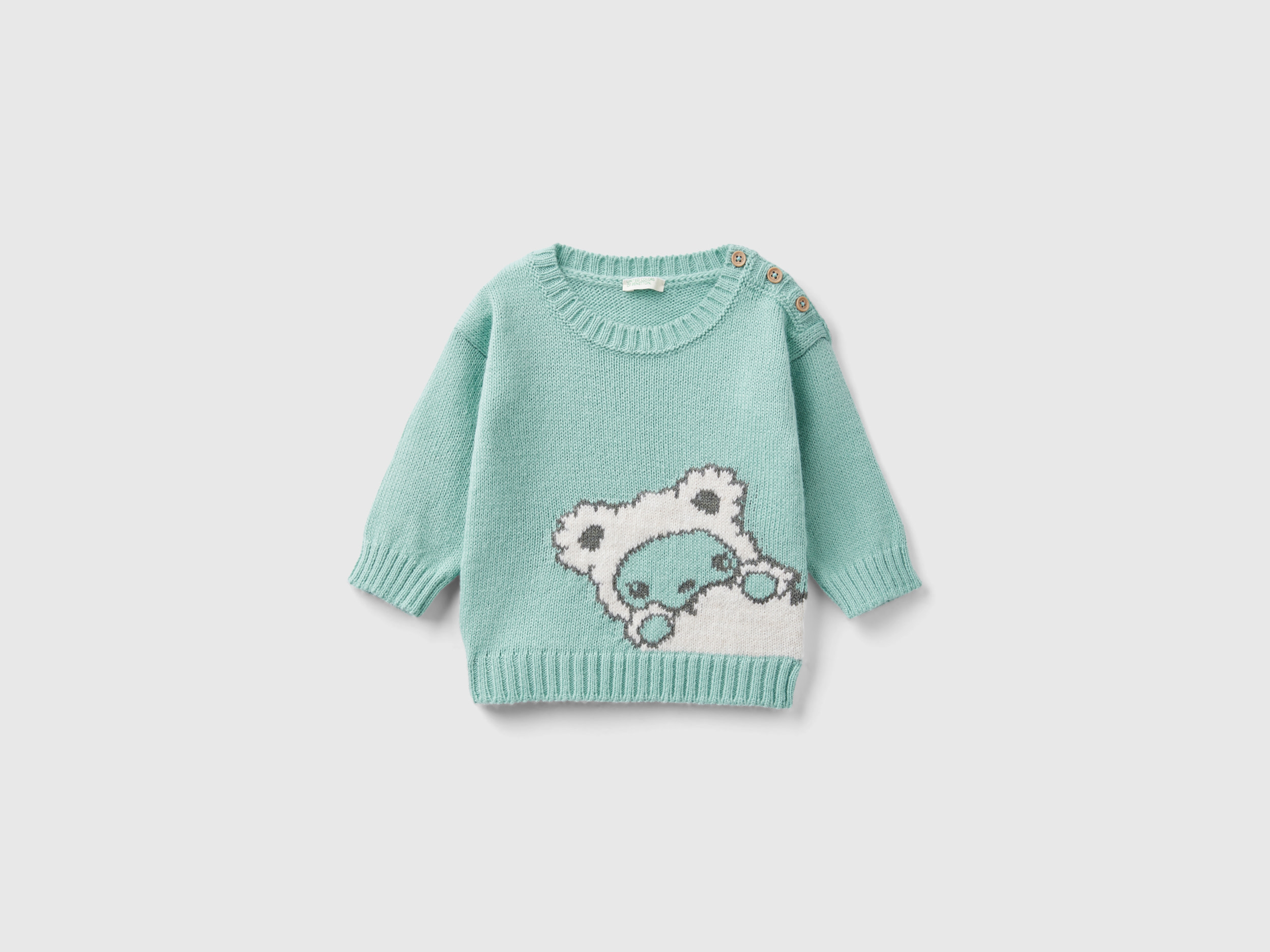 Benetton, Sweater With Inlay, size 9-12, Green, Kids
