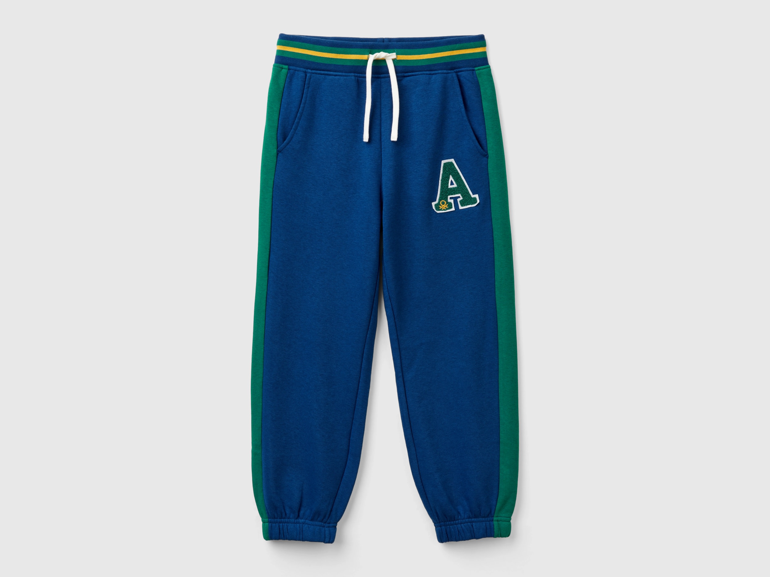 Benetton, Pantaloni In Felpa Con Bande, Blu, Bambini