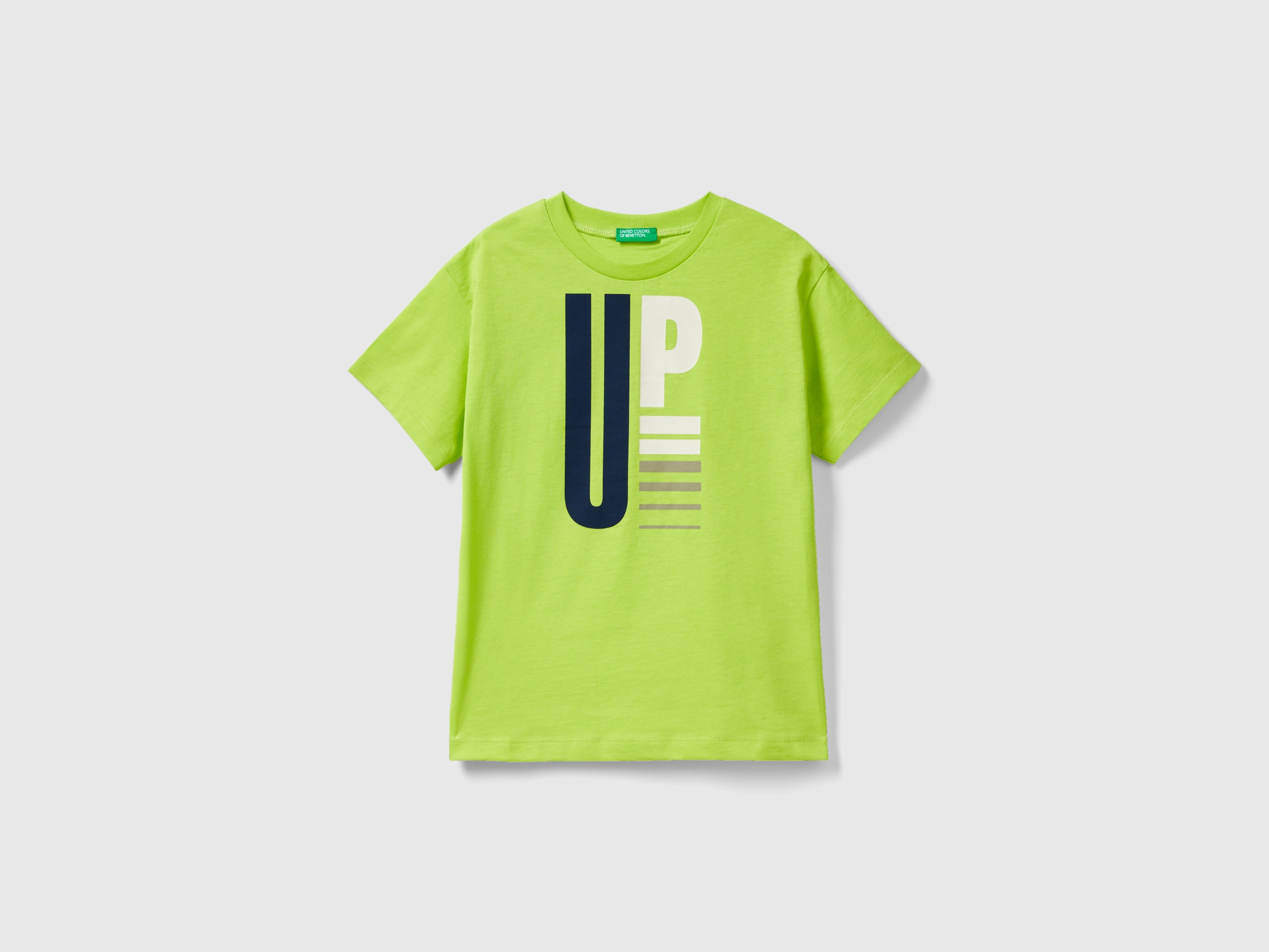 Benetton, Short Sleeve T-shirt In Organic Cotton, size L, Lime, Kids