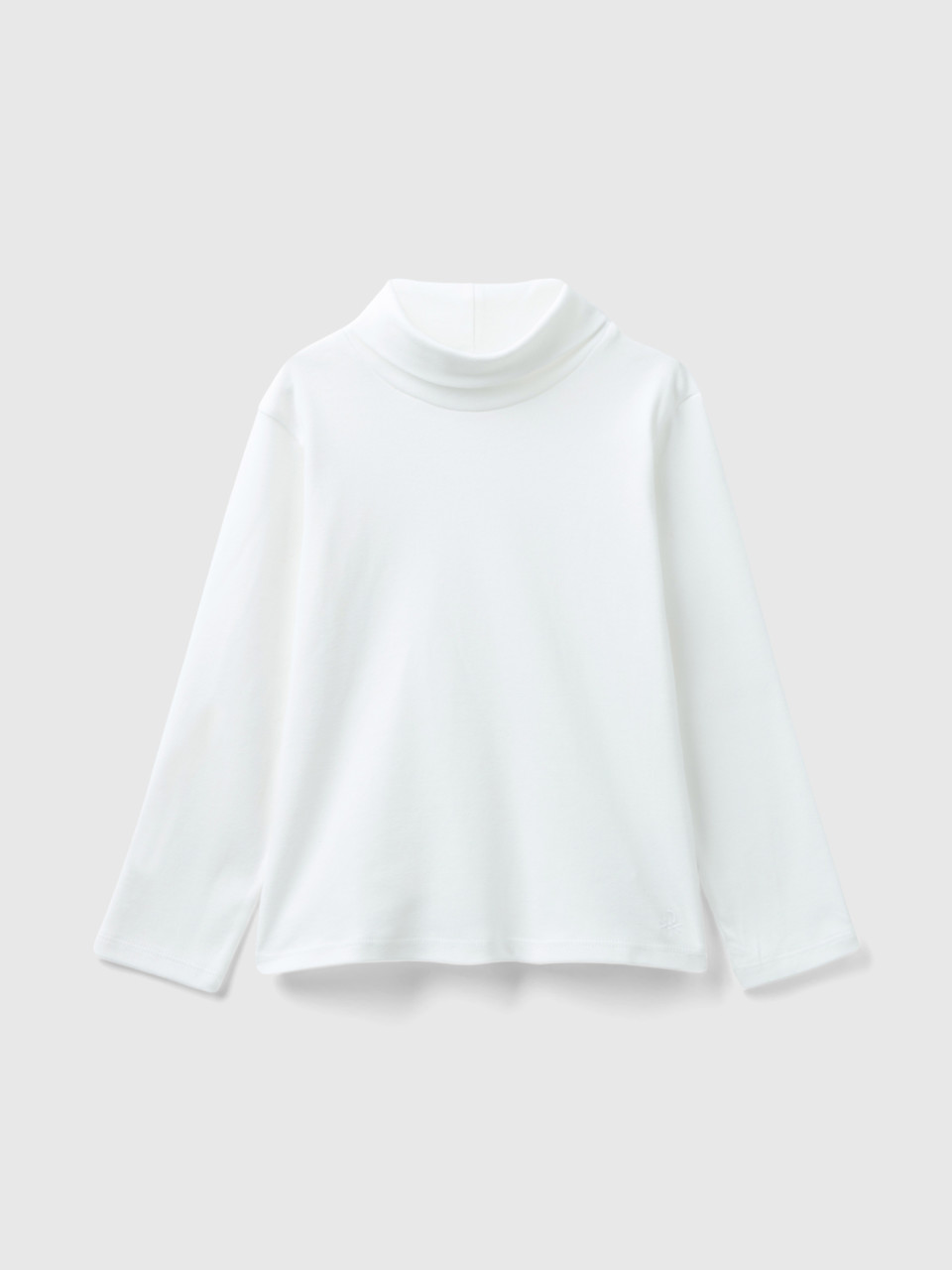 Benetton, Turtleneck T-shirt In Warm Organic Cotton, Creamy White, Kids