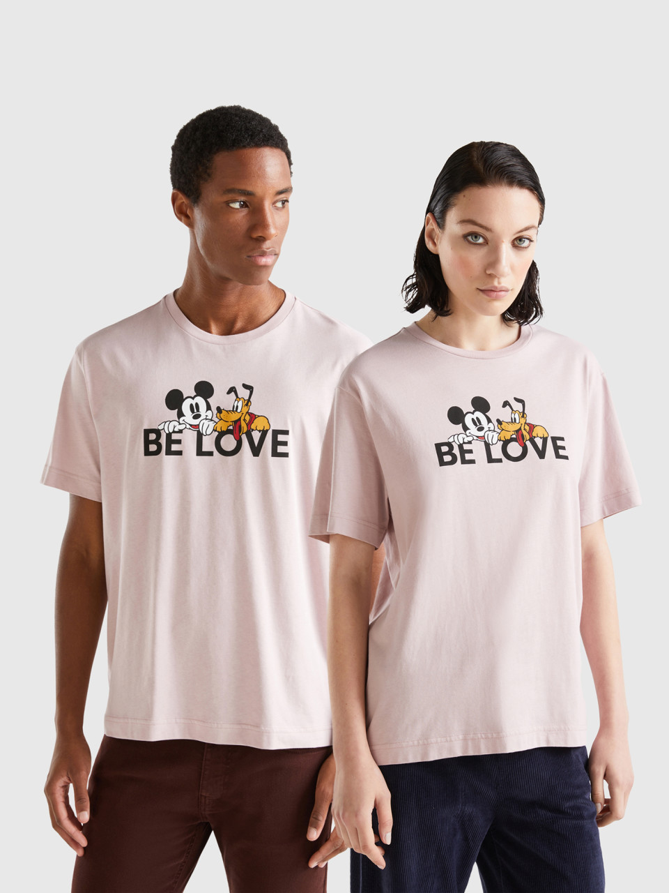 Benetton, T-shirt Rose Mickey Mouse Et Pluto, Rose, Femme