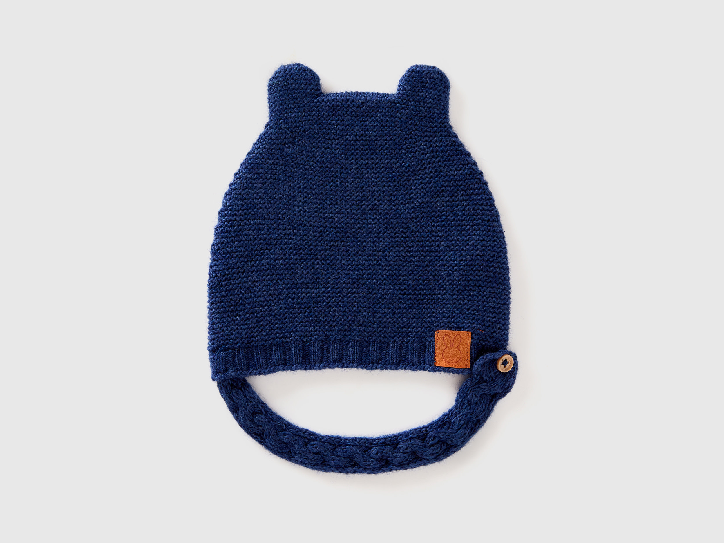 Benetton, Cappellino Con Orecchie In Misto Lana Riciclata, Blu Scuro, Bambini