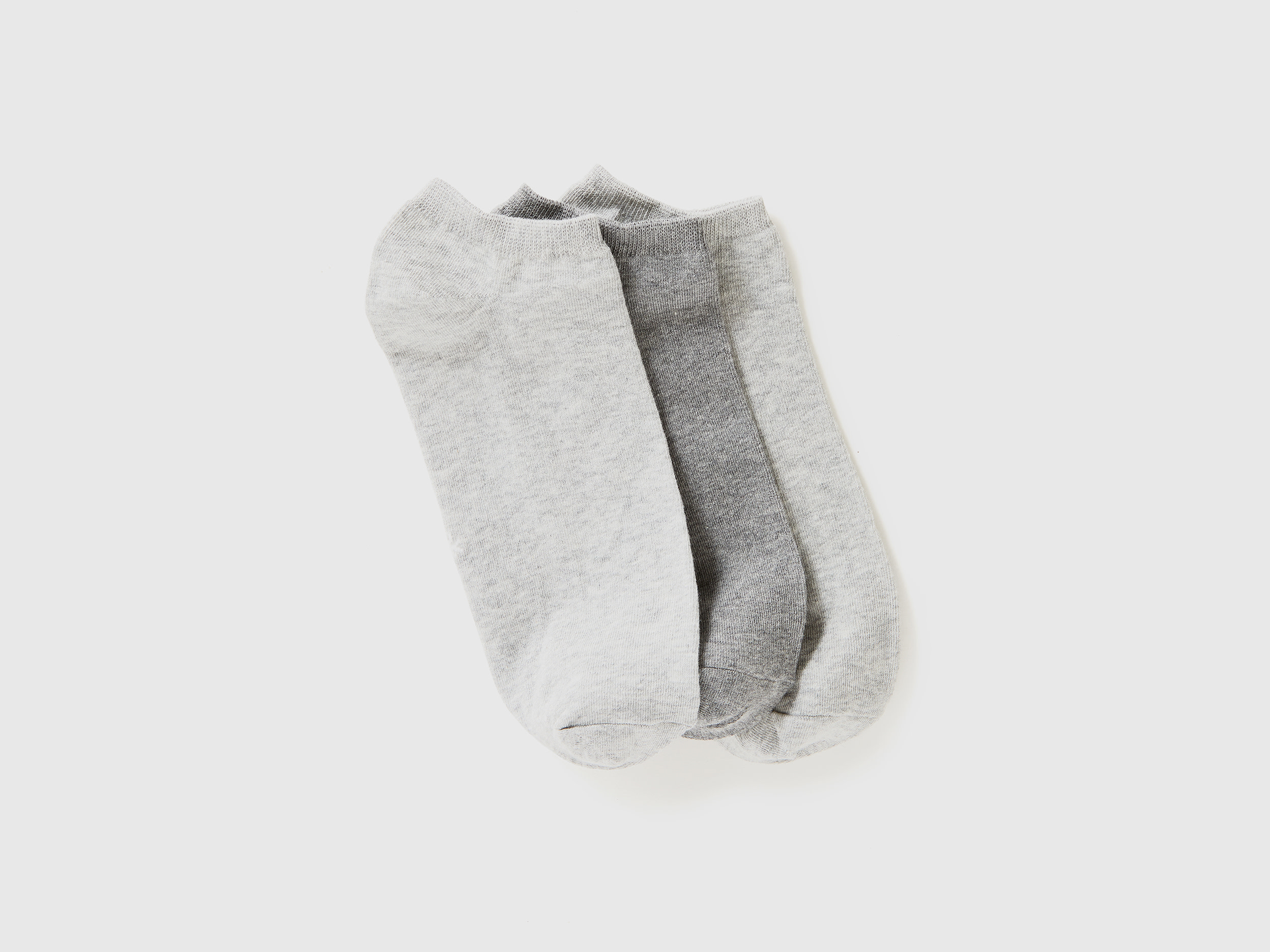 Benetton, Tre Paia Di Calzini Corti, Grigio, Donna