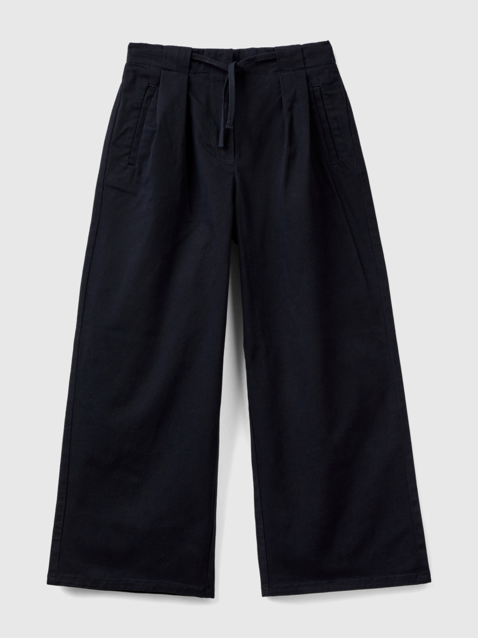 Benetton, Wide Fit Trousers In Stretch Cotton, Black, Kids