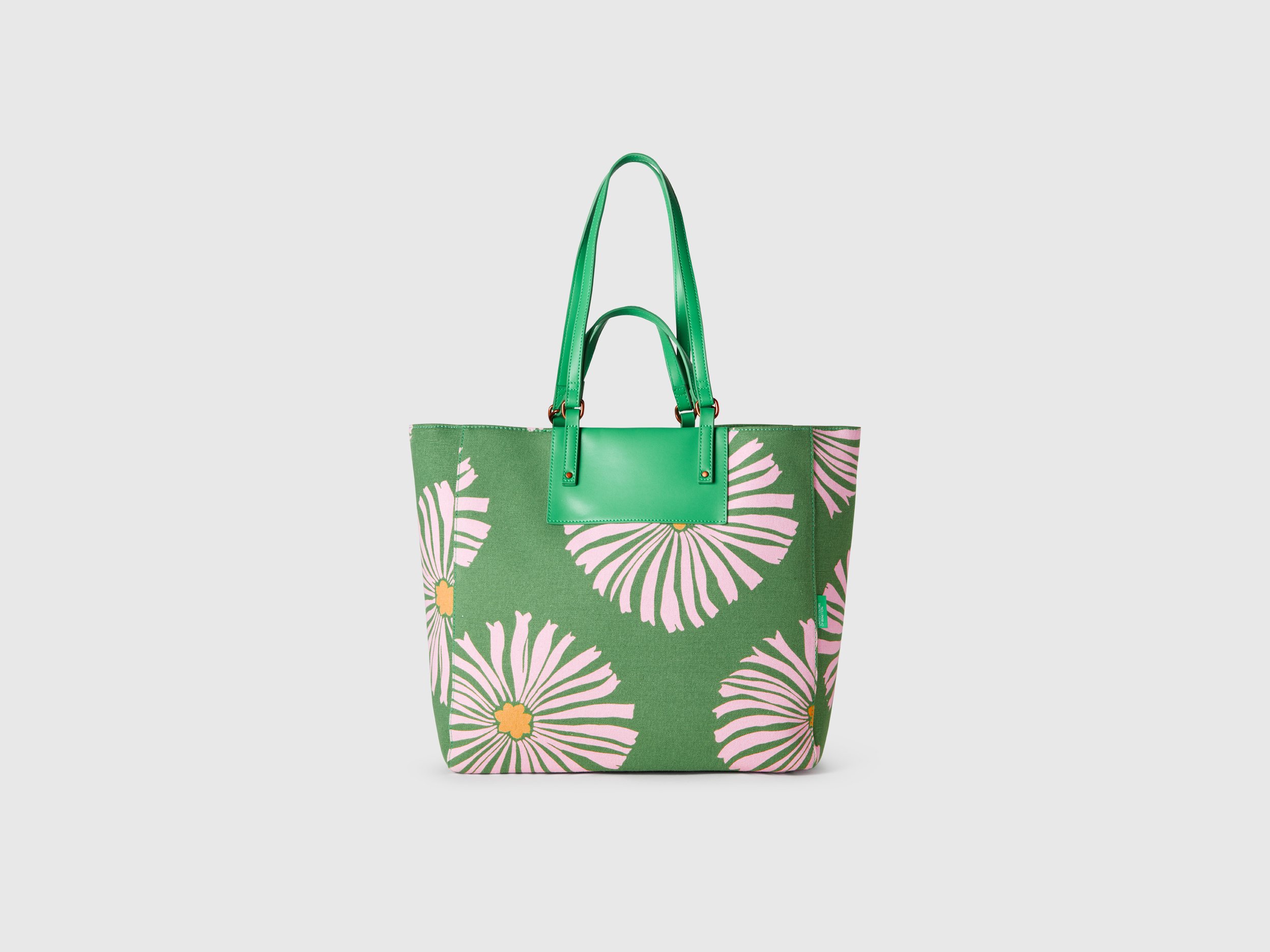 Benetton, Green Tote Bag With Flower Print, size OS, Green, Women