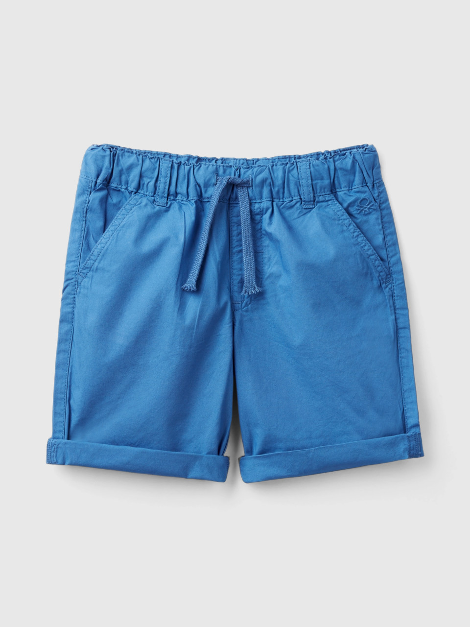 Benetton, 100% Cotton Shorts With Drawstring, Blue, Kids