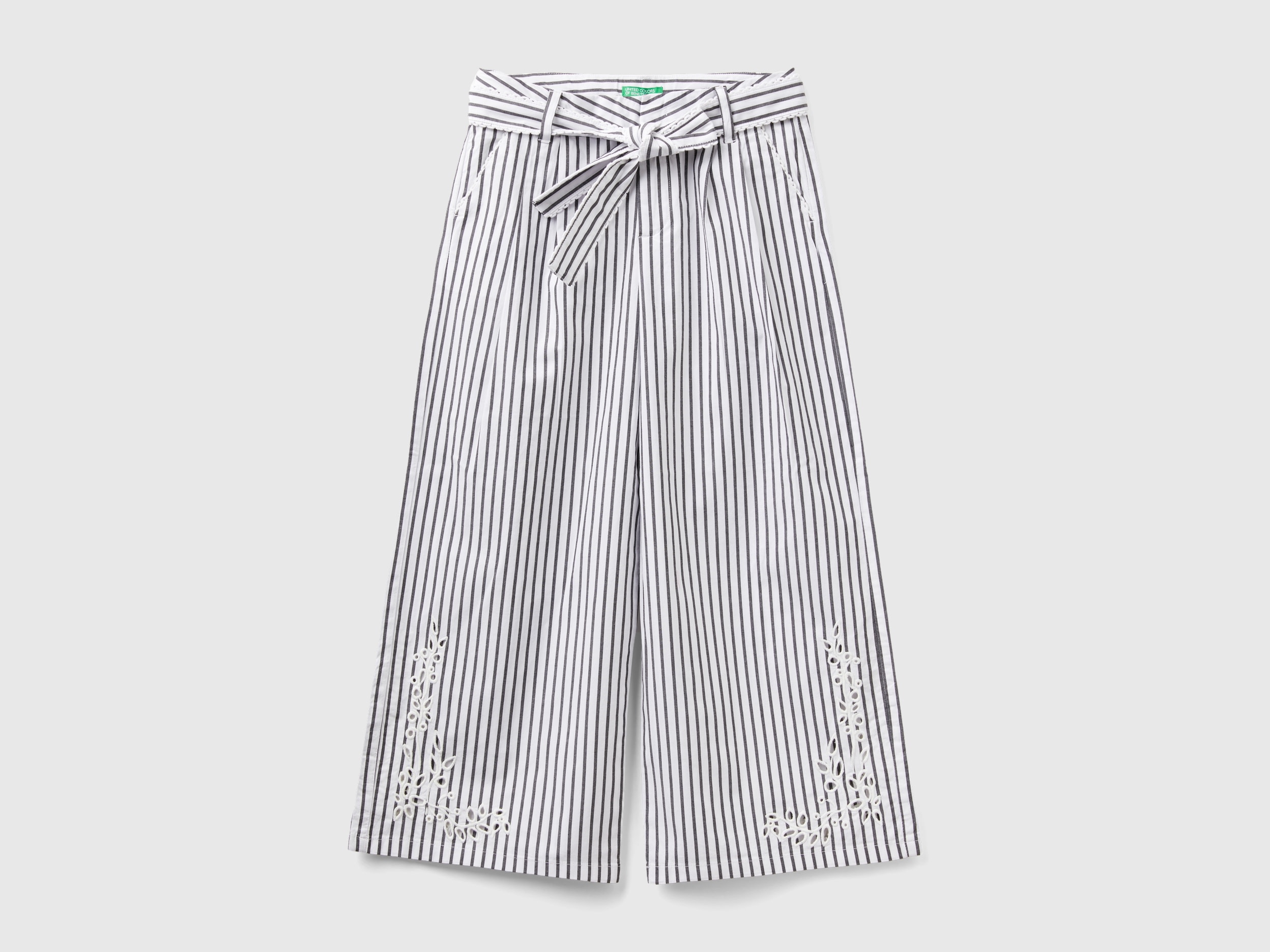Benetton, Pantaloni Palazzo A Righe, Nero, Bambini