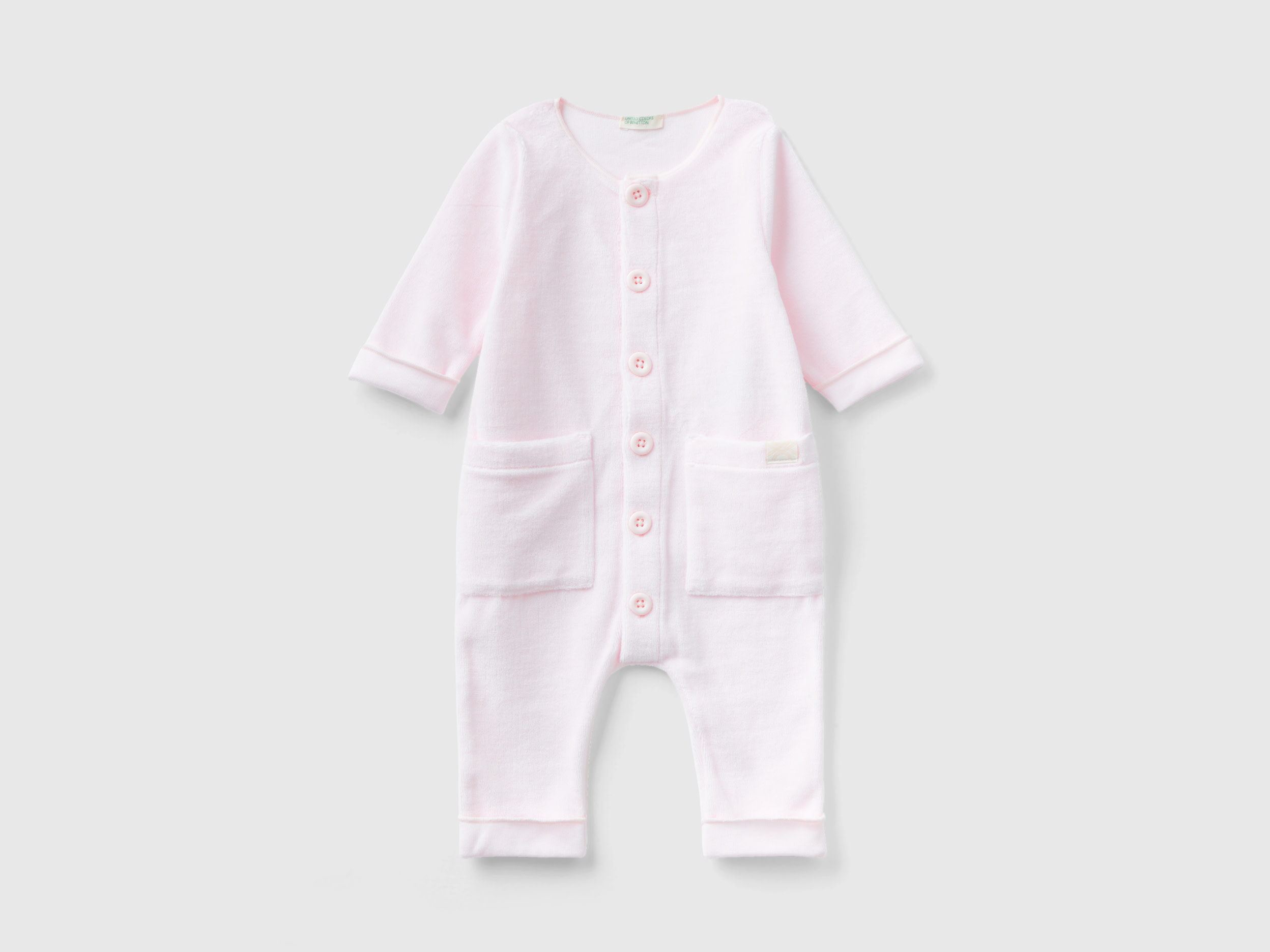 Benetton, Onesie In Chenille With Pockets, size 3-6, Soft Pink, Kids