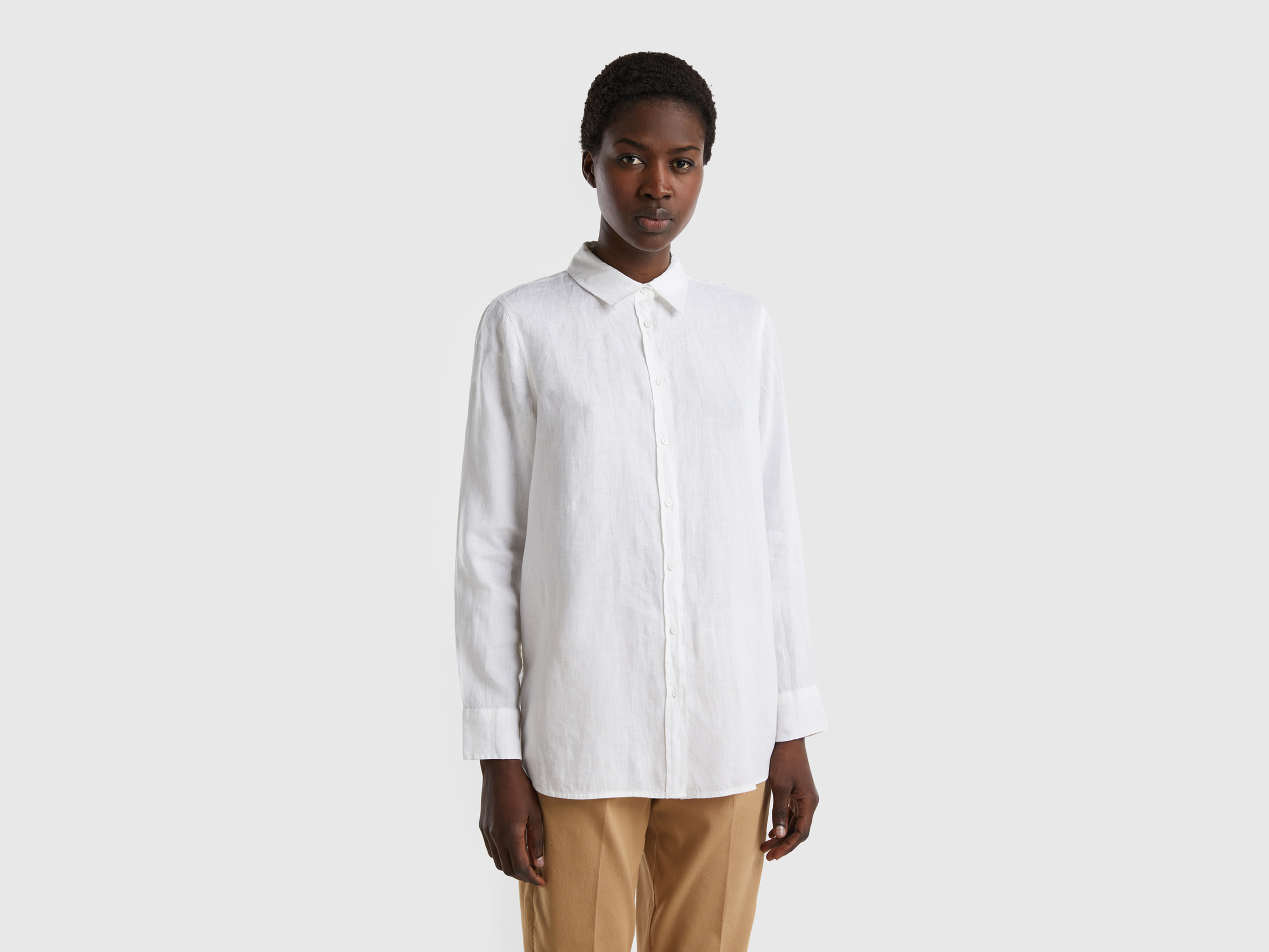 Benetton, Long Shirt In Pure Linen, size XS, White, Women