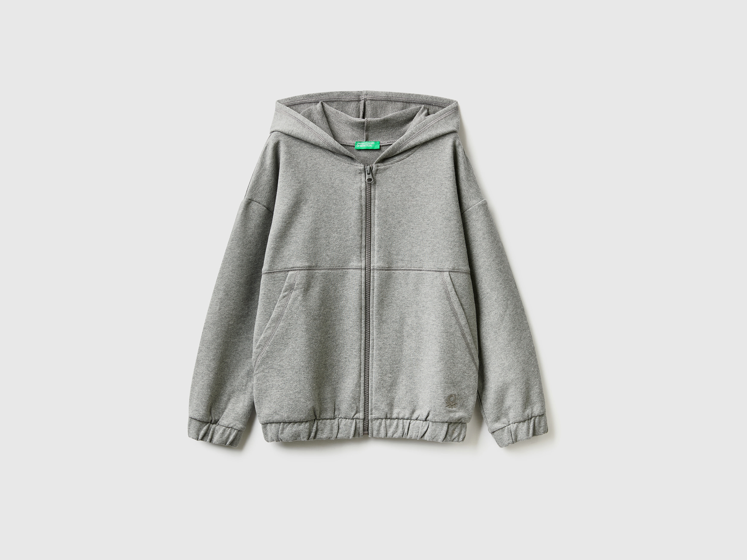 Benetton, Warm Sweatshirt With Zip And Embroidered Logo, size S, Dark Gray, Kids
