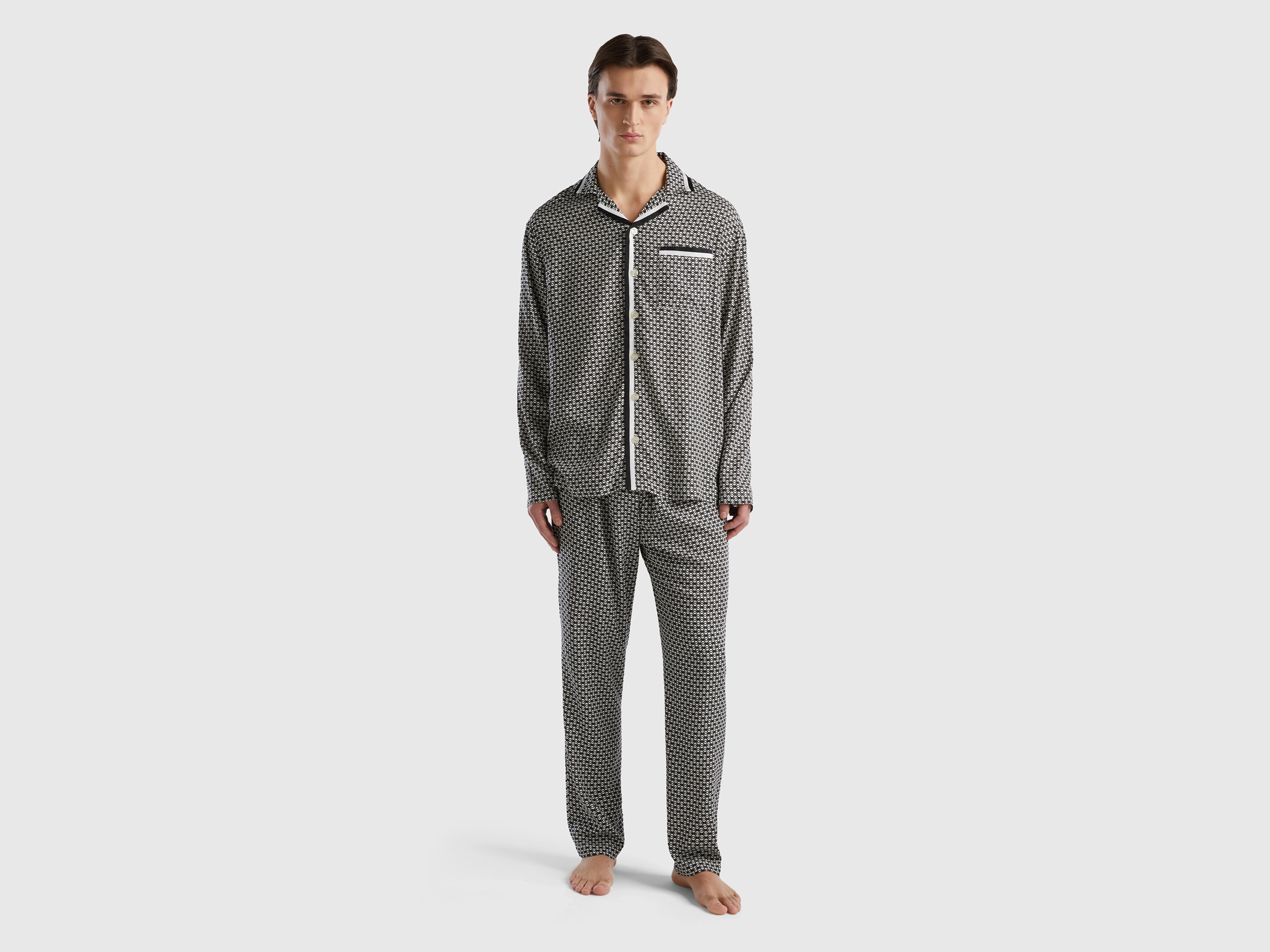 Benetton, Monogram Pyjamas In Sustainable Viscose, size M, Multi-color, Men