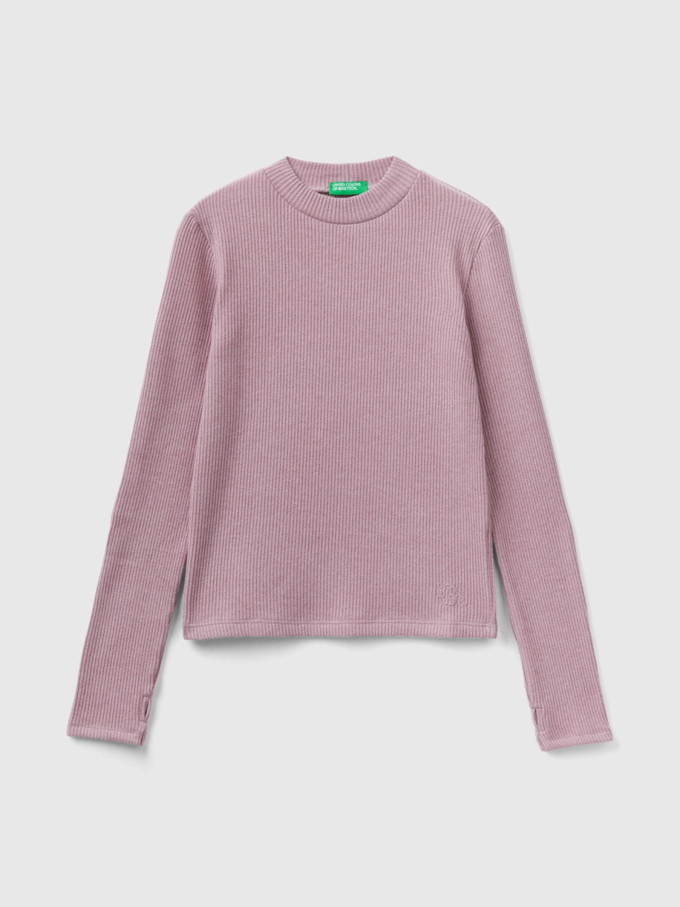 Benetton, Warm Slim Fit Ribbed T-shirt, Pink, Kids