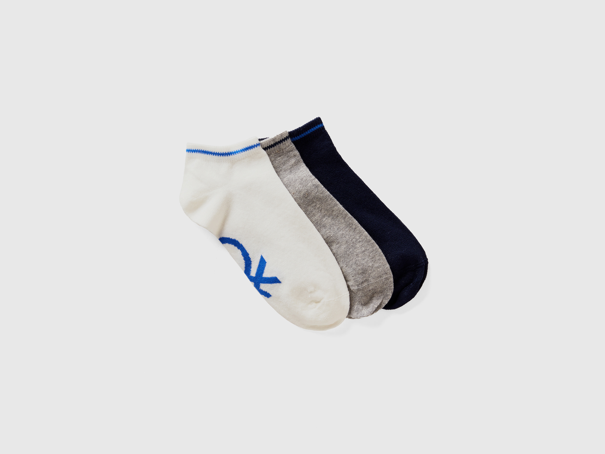 Image of Benetton, Dark Blue, Gray And White Short Socks, size 35-38, Multi-color, Kids