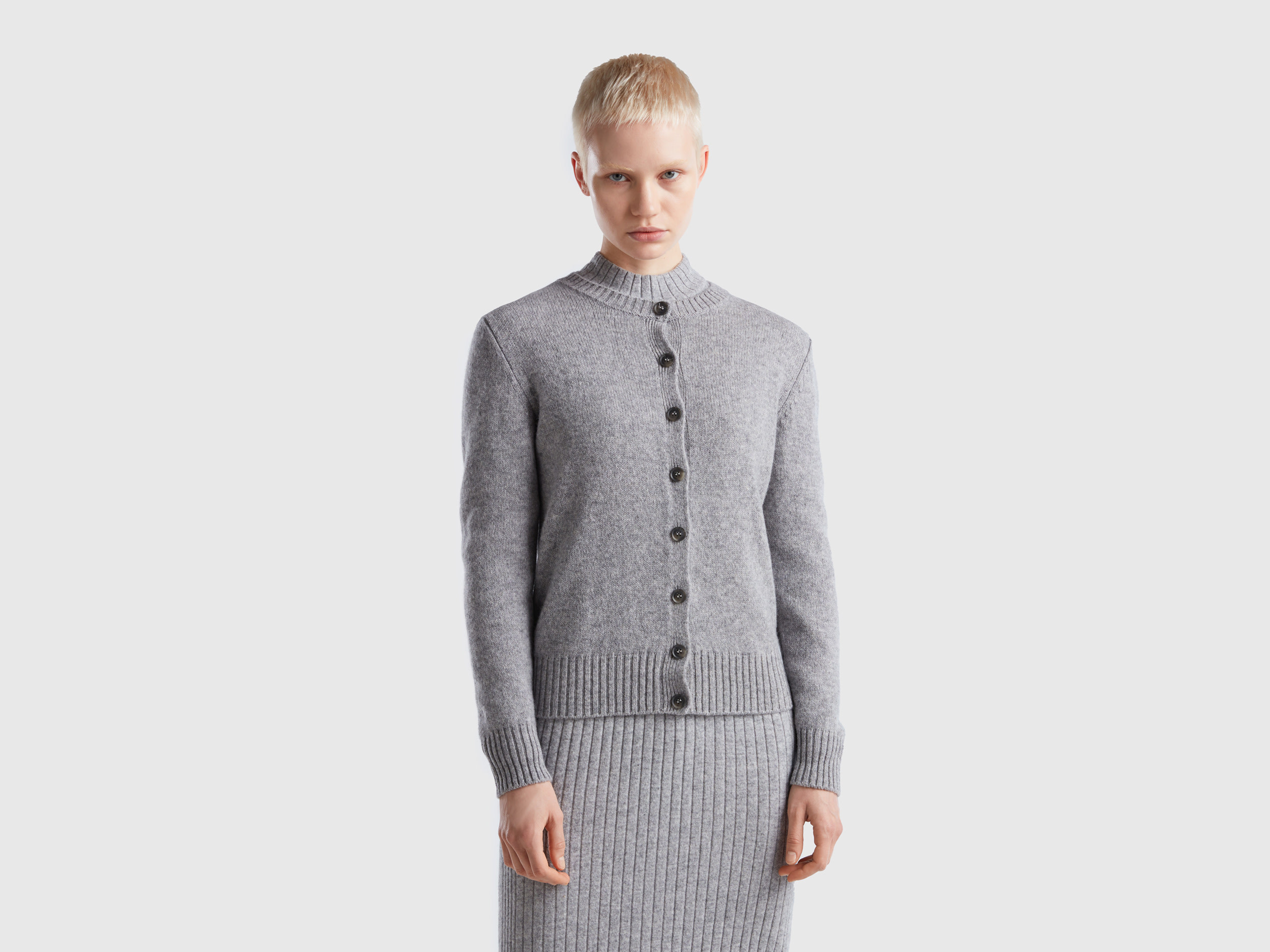 Benetton, Cardigan In Pure Shetland Wool, size M, Light Gray, Women