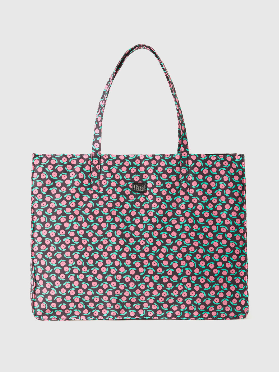 Benetton, Floral Shopping Bag, Black, Women