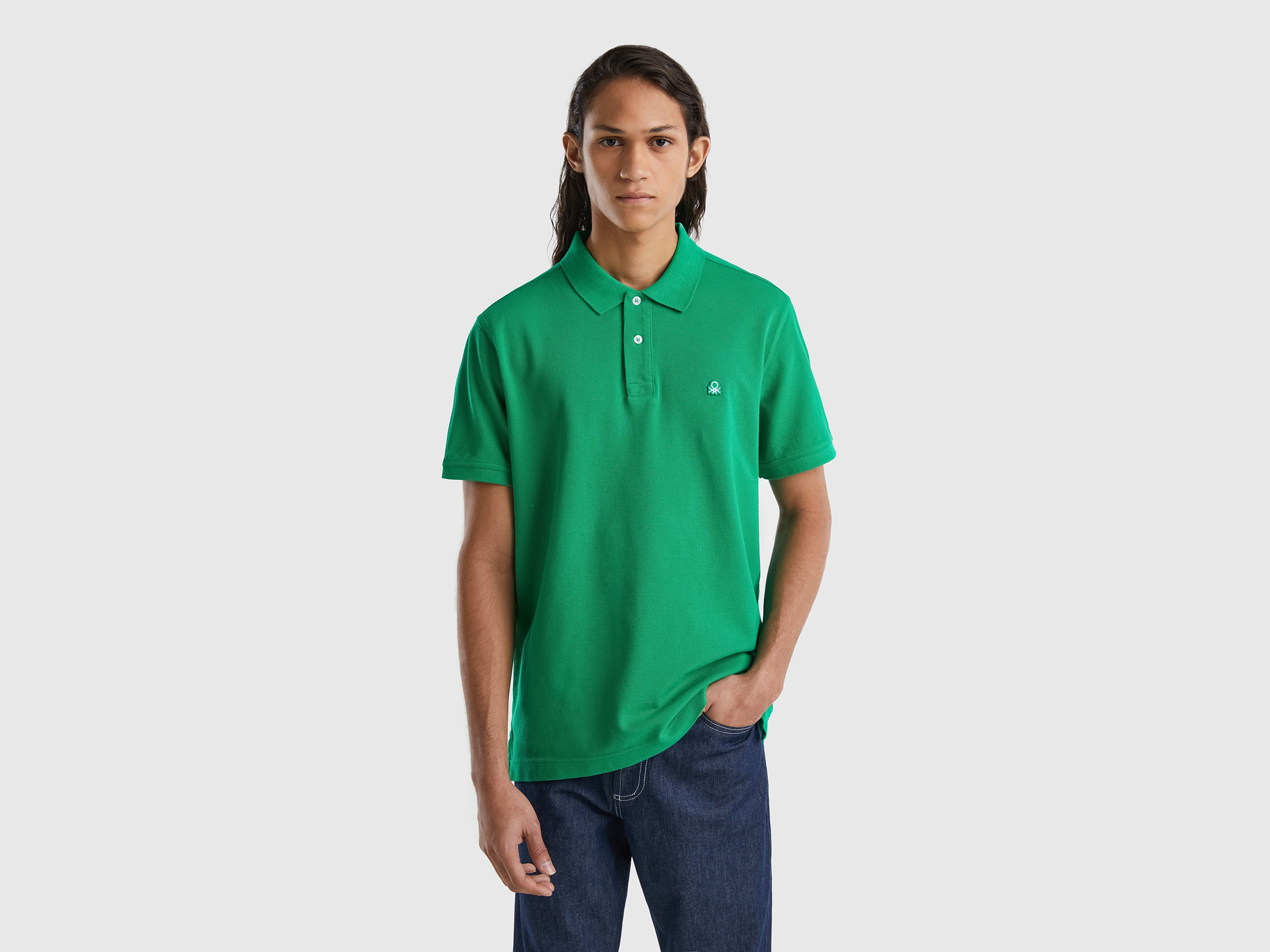 Benetton, Green Regular Fit Polo, size M, Green, Men