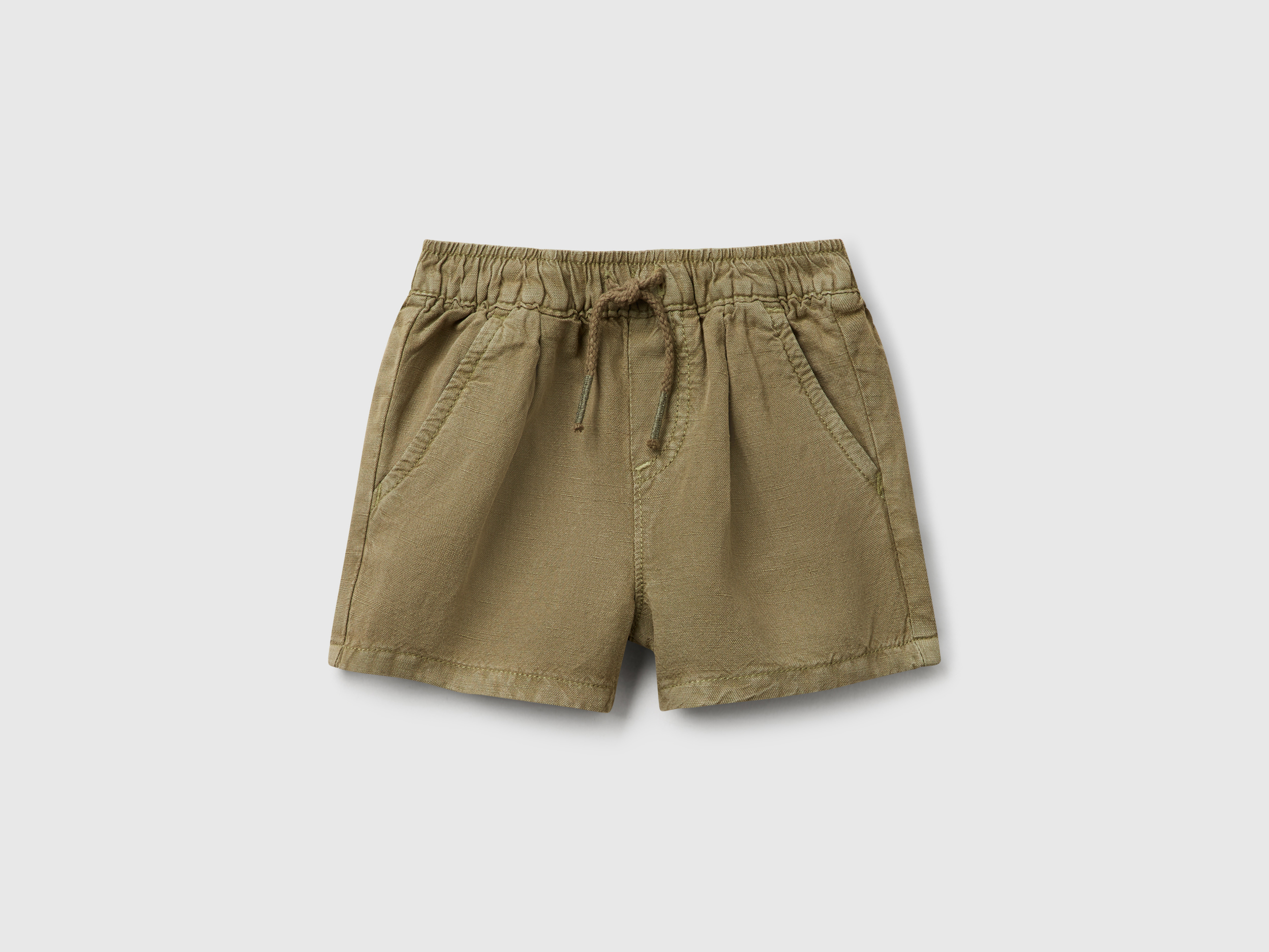 Benetton, Short En Lin Mélangé, taille 1-3, Kaki, Enfants - United Colors of Benetton - Modalova