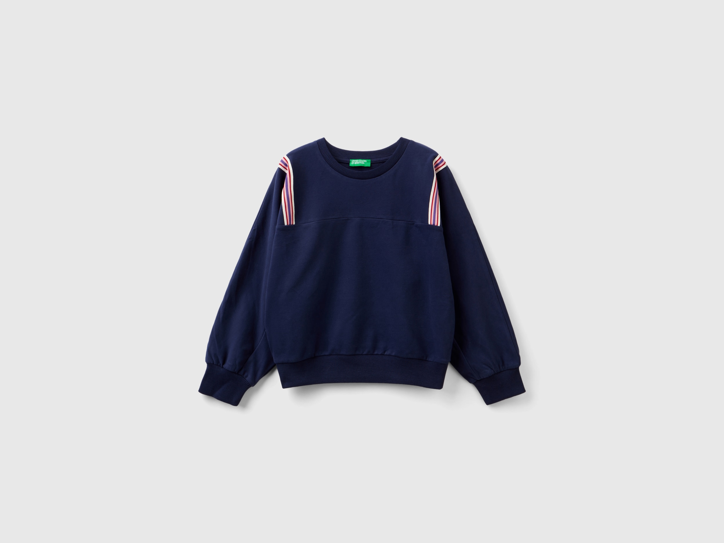 Benetton, Sweatshirt With Striped Details, size 2XL, Dark Blue, Kids