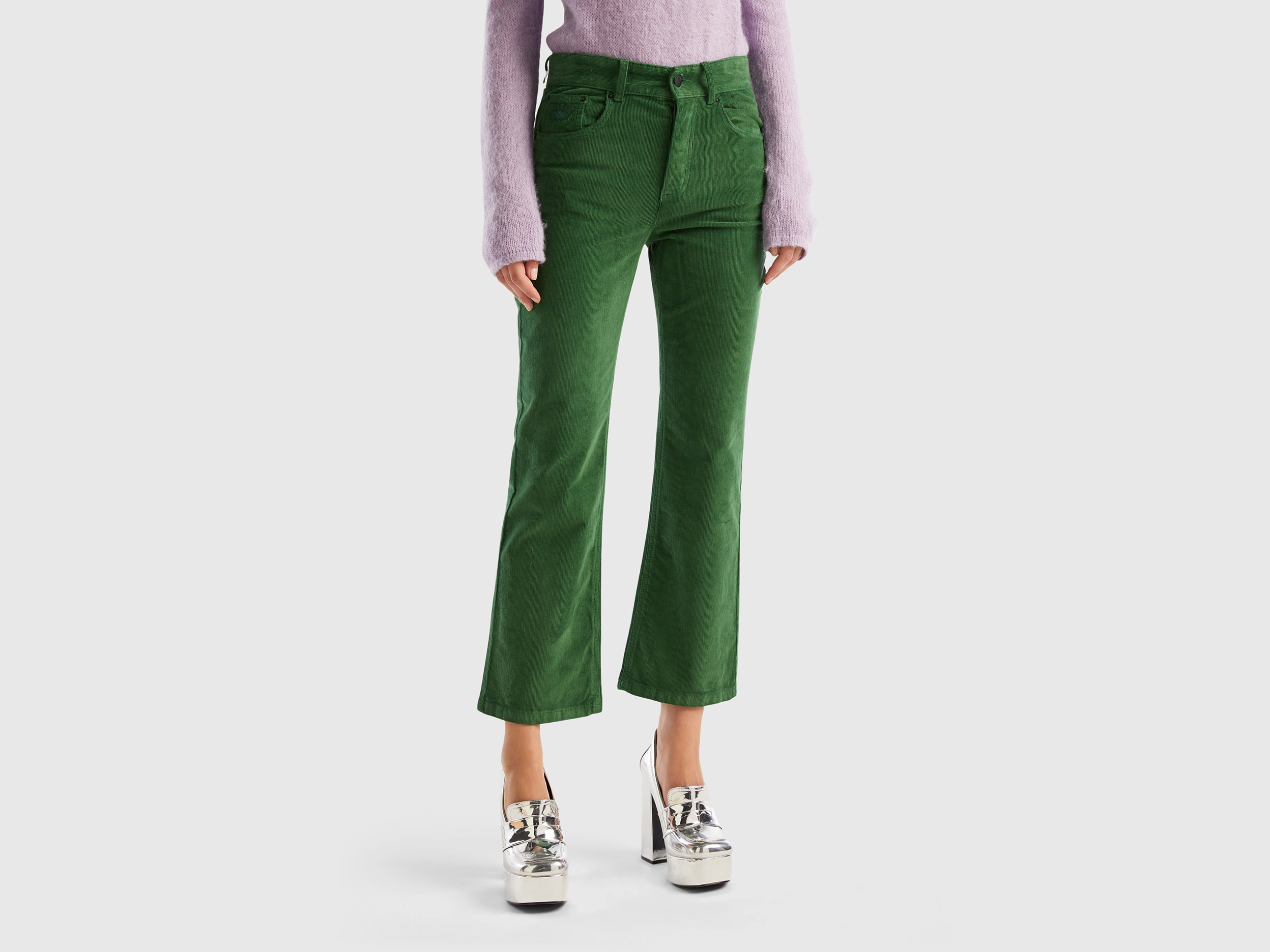 Benetton, Five Pocket Velvet Trousers, size 34, Green, Women