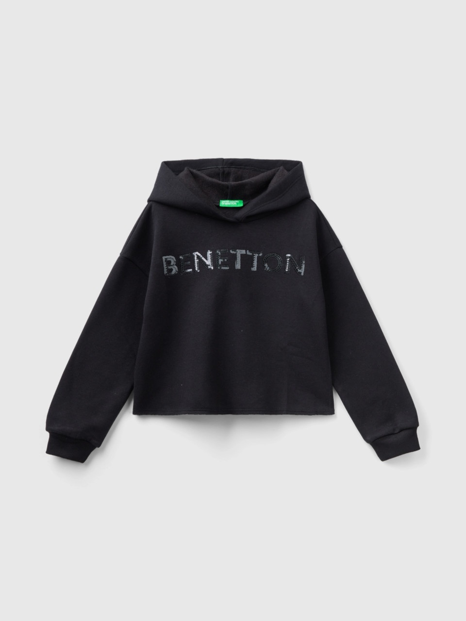 Benetton, Kapuzen-sweatshirt Mit Pailletten, Schwarz, female